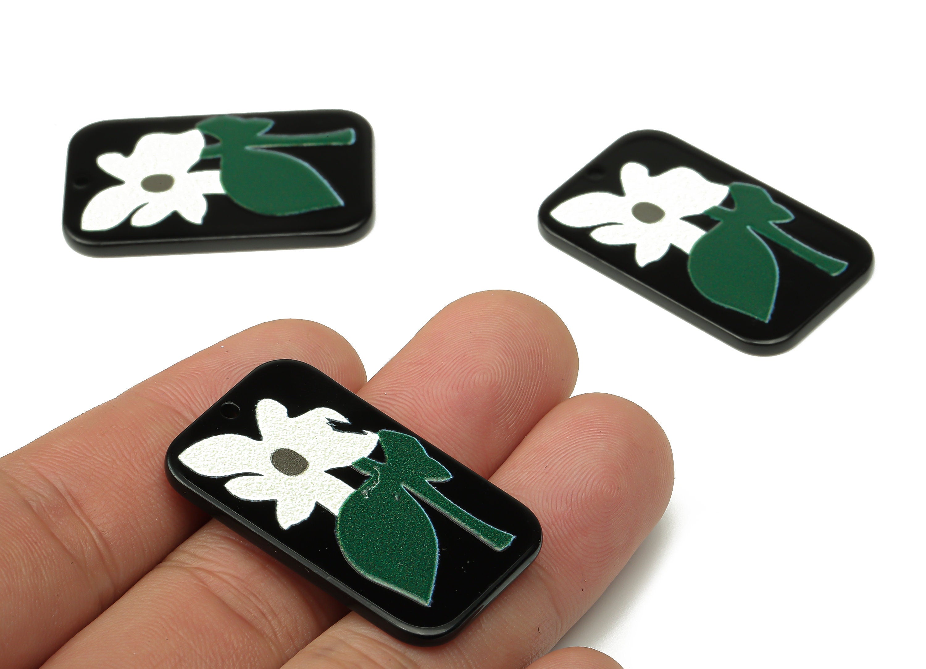 Acrylic Rectangle Flower Charms - Daisy Earring Charm Pendant - Jewelry Making Supplies 37.66×22.8×2.18mm - AC2495 - DOMEDBAZAAR