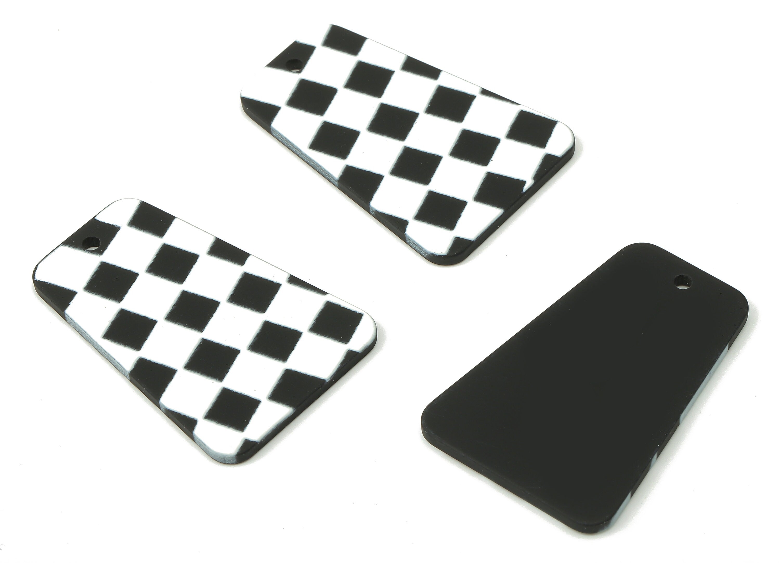 Acrylic Trapezoid Earrings Charm - Checkerboard Pendant Charms -Black White Checkered Pendant - 38.2×25.83×2.3mm - AC2499 - DOMEDBAZAAR