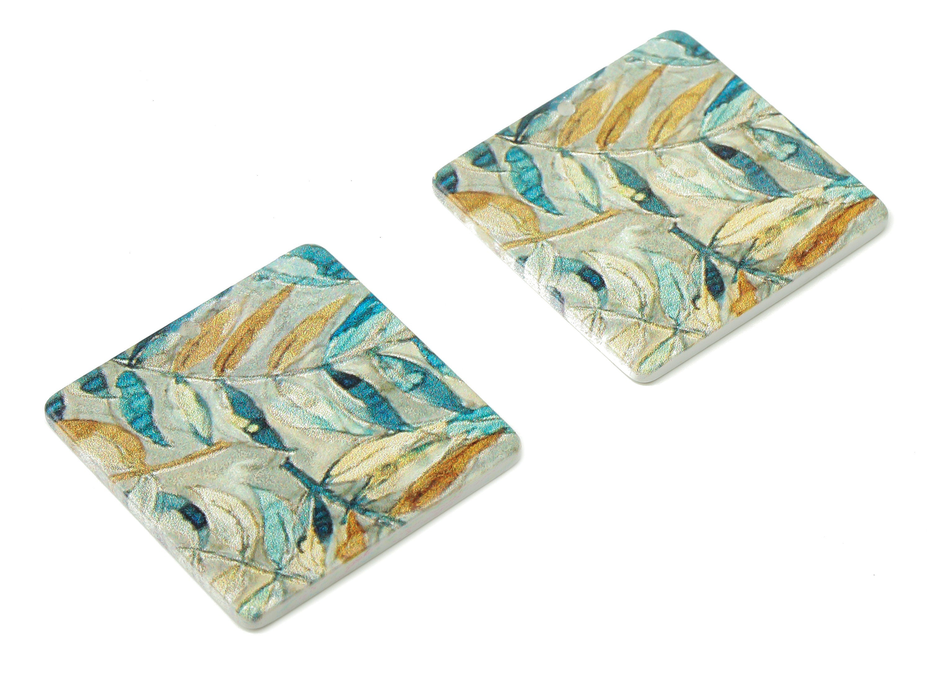 Acrylic Square Printed Floral Earrings Charms - Leaf Earrings Charm - Geometric Earrings - Jewelry Supplies - 30.75×30.75×2.081mm - AC2500 - DOMEDBAZAAR