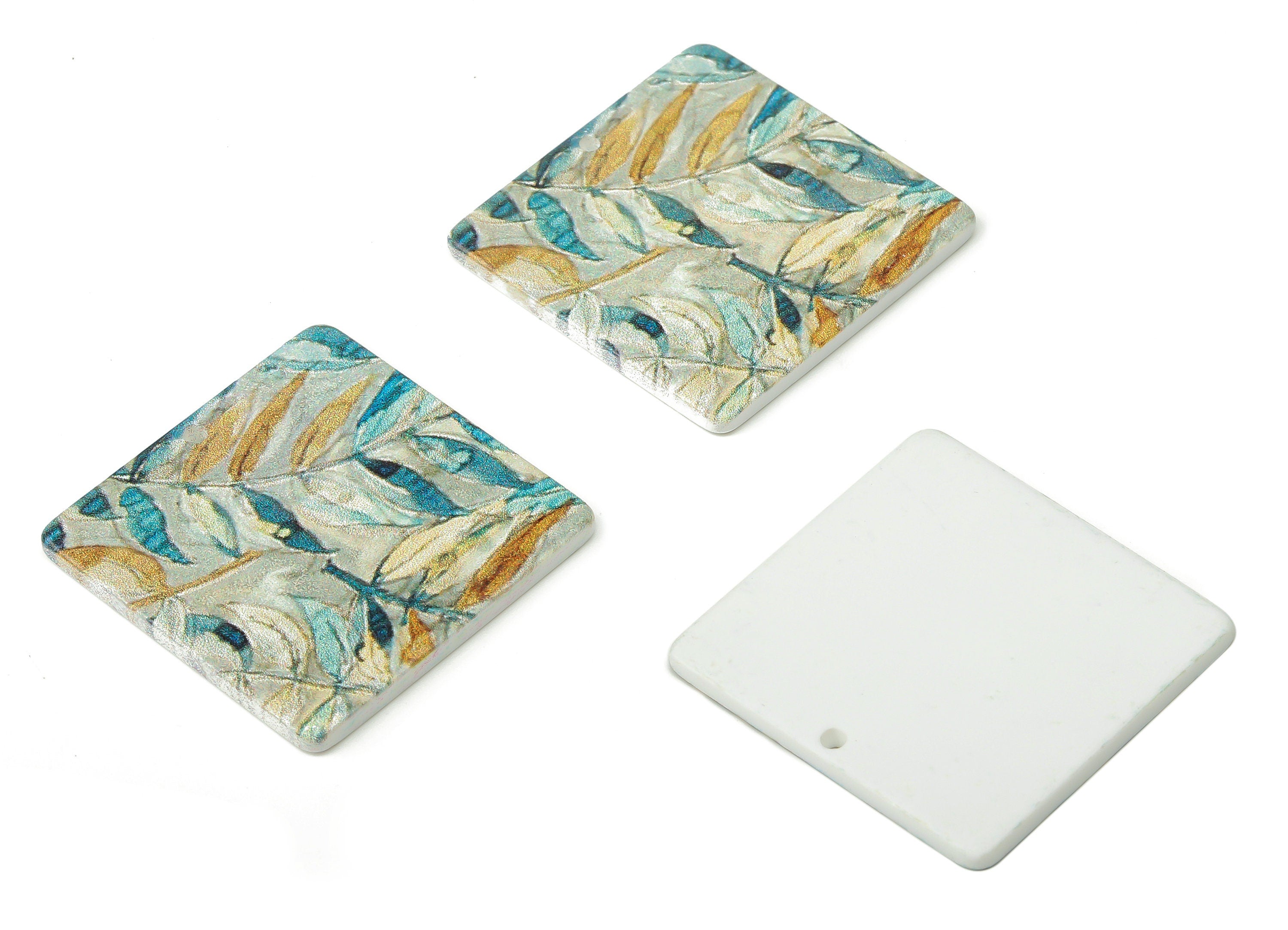 Acrylic Square Printed Floral Earrings Charms - Leaf Earrings Charm - Geometric Earrings - Jewelry Supplies - 30.75×30.75×2.081mm - AC2500 - DOMEDBAZAAR