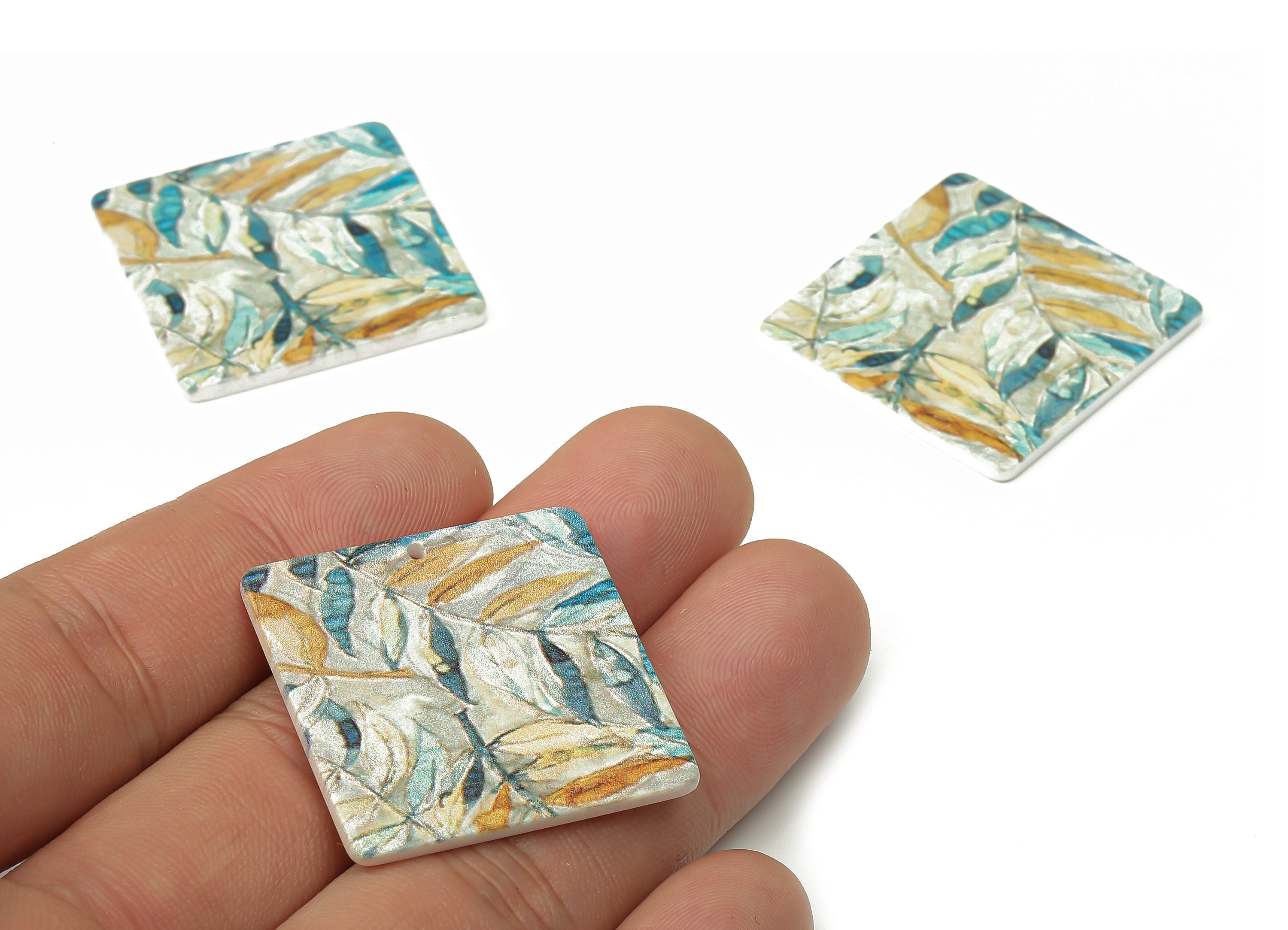 Acrylic Square Printed Floral Earrings Charms - Leaf Earrings Charm - Geometric Earrings - Jewelry Supplies - 30.75×30.75×2.081mm - AC2500 - DOMEDBAZAAR