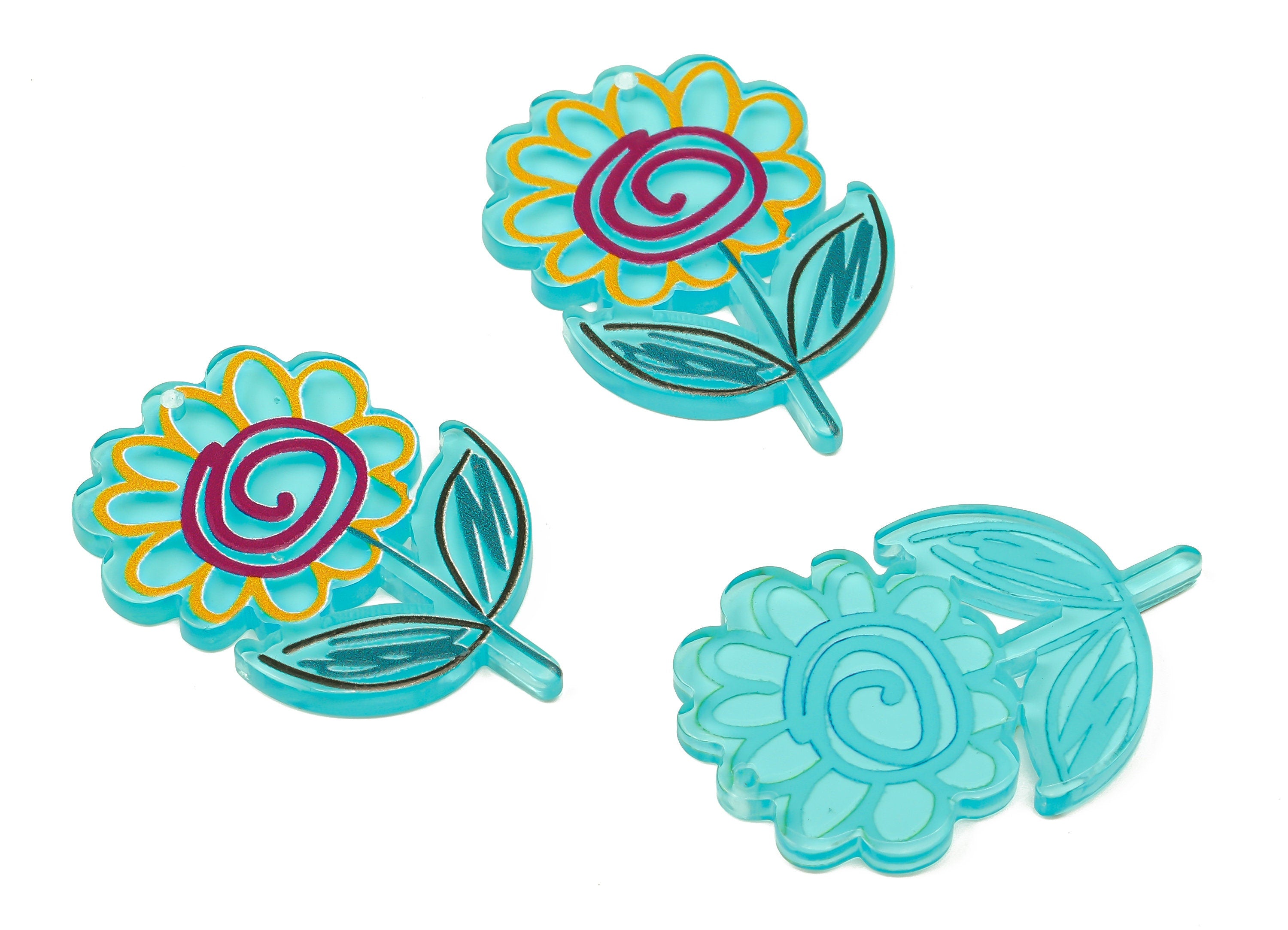 Acrylic Flower Earrings Charms -Plant flower Pendant Charms -Floral Earring Findings - 40.32×27.32×2.65mm - AC2502A - DOMEDBAZAAR