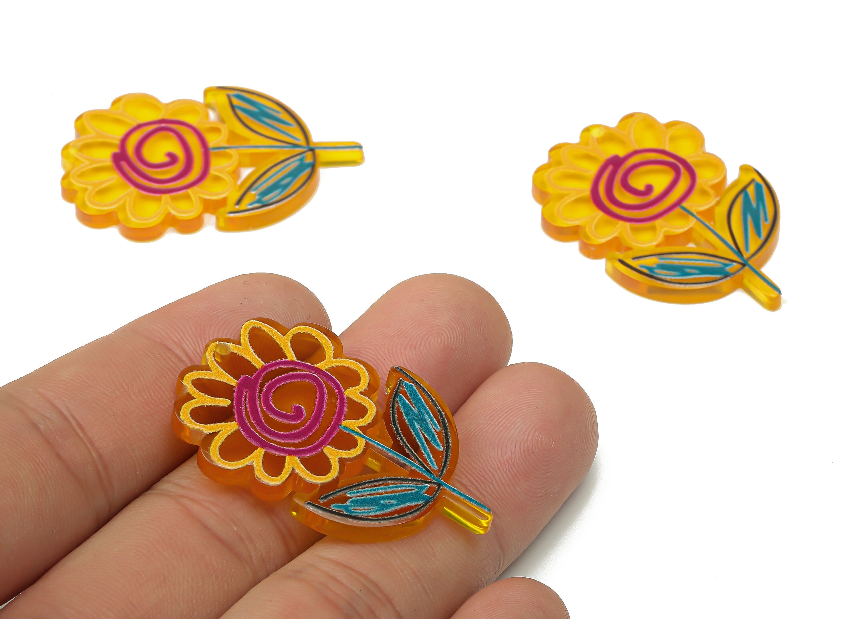 Acrylic Flower Earrings Charms - Plant Flower Pendant Charms -Floral Earring Findings - DIY Jewelry Supplies - 40.32×27.32×2.65mm - AC2502B - DOMEDBAZAAR