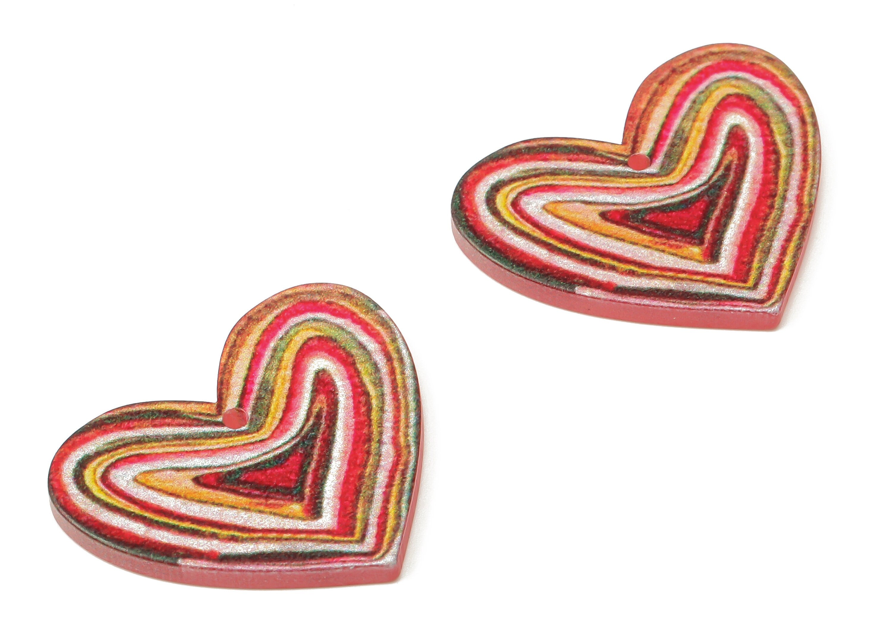 Acrylic Heart Earrings Charm - Rainbow Heart Pendant Charm - Earring Findings - Jewelry Making Supplies - 31.85×37.14×2.67mm - AC2511 - DOMEDBAZAAR