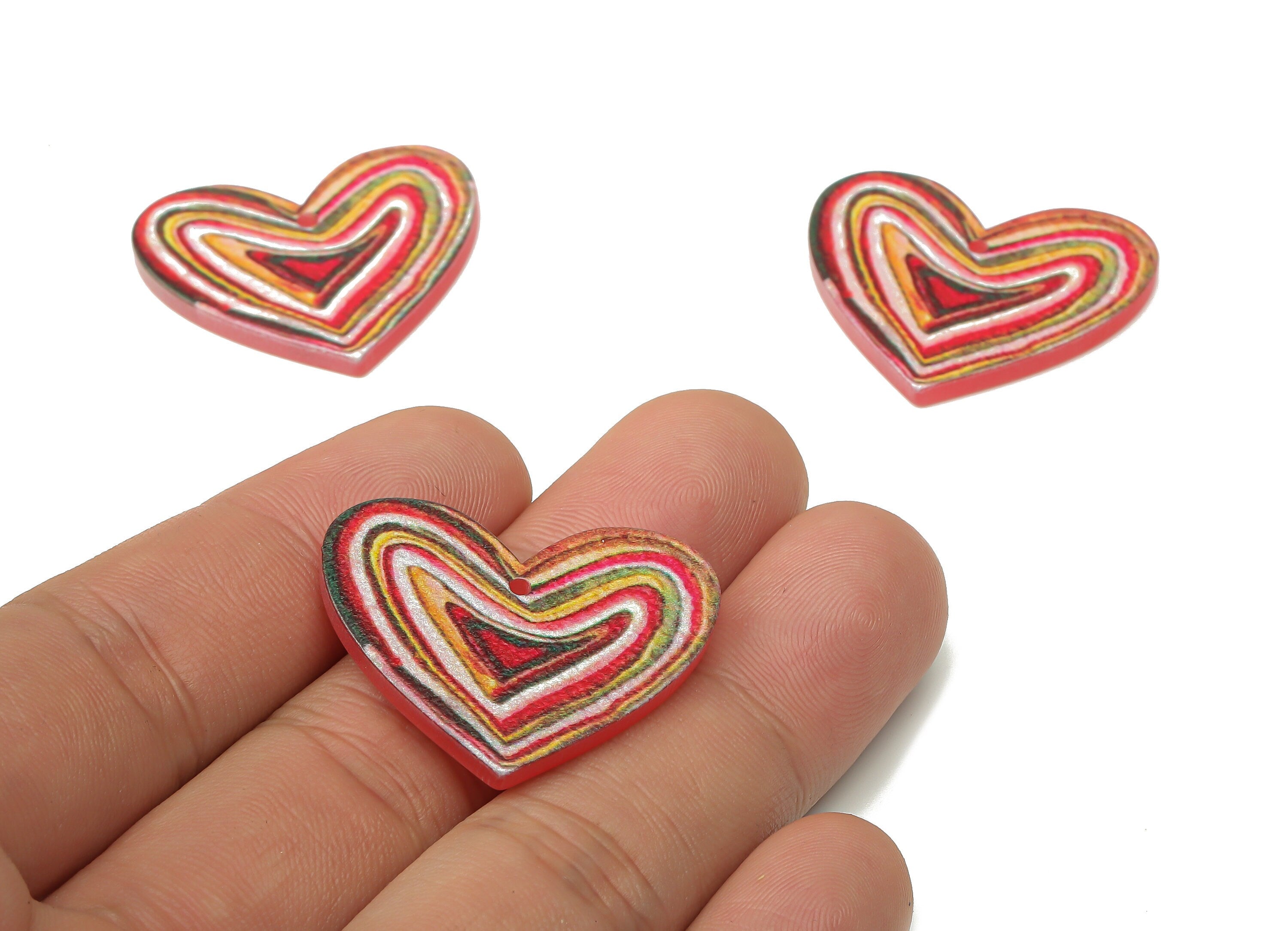 Acrylic Heart Earrings Charm - Rainbow Heart Pendant Charm - Earring Findings - Jewelry Making Supplies - 31.85×37.14×2.67mm - AC2511 - DOMEDBAZAAR