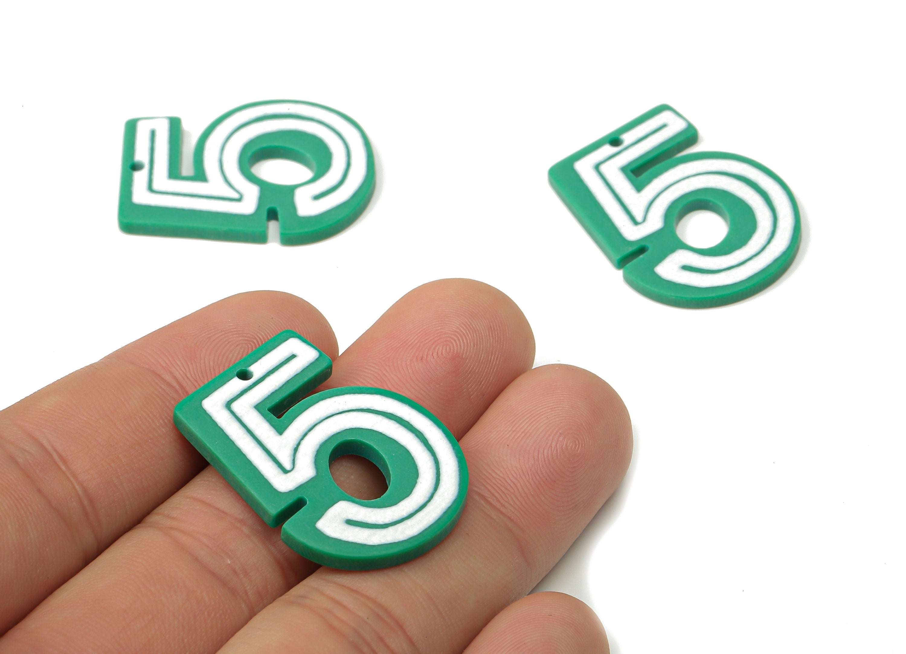 Acrylic Figure 5 Earring Charms -Green Number 5 Pendants Charm - Earring Findings - 31.77×24.24×2.33mm - AC2513 - DOMEDBAZAAR
