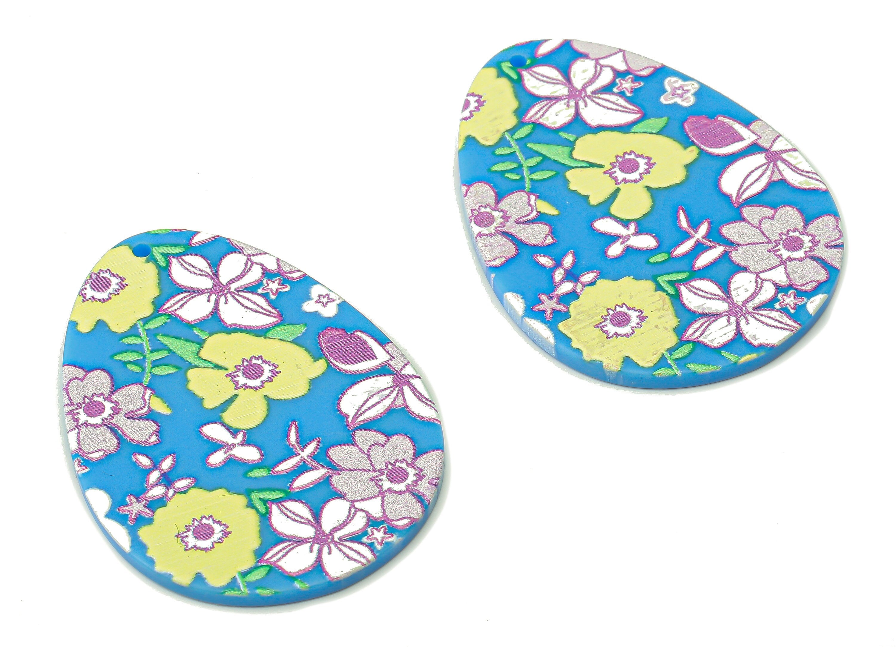 Acrylic Drop Earring Charms - Flower Printed Textured Pendants Charm -Jewelry Findings - 42.76×31.47×2.03mm- AC2514A - DOMEDBAZAAR