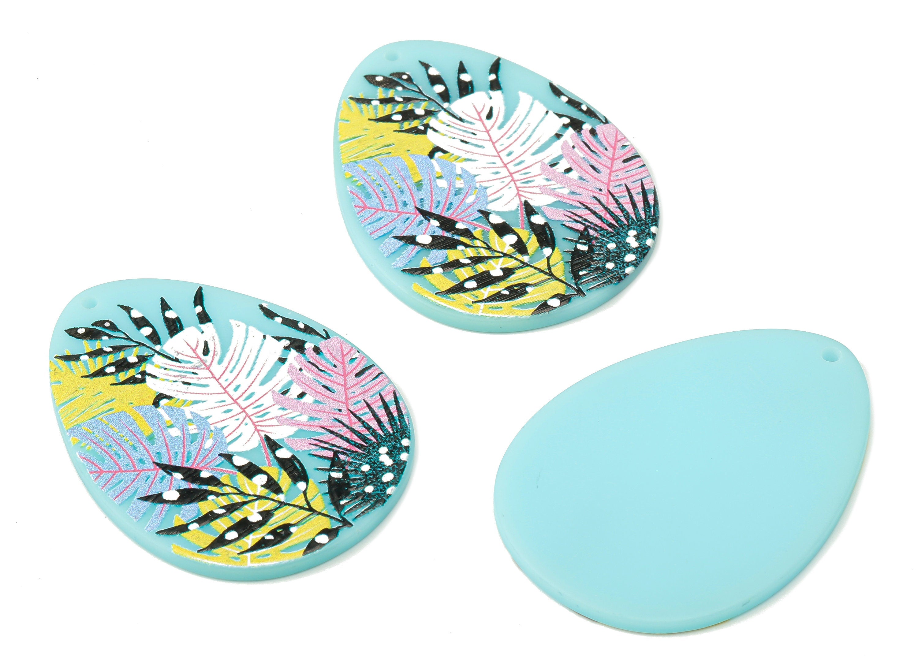 Acrylic Drop Monstera Earring Charms - Leaf Flower Print Pendants Charm - Floral Colorful Teardrop Charm - 42.76×31.47×2.03mm - AC2514C - DOMEDBAZAAR