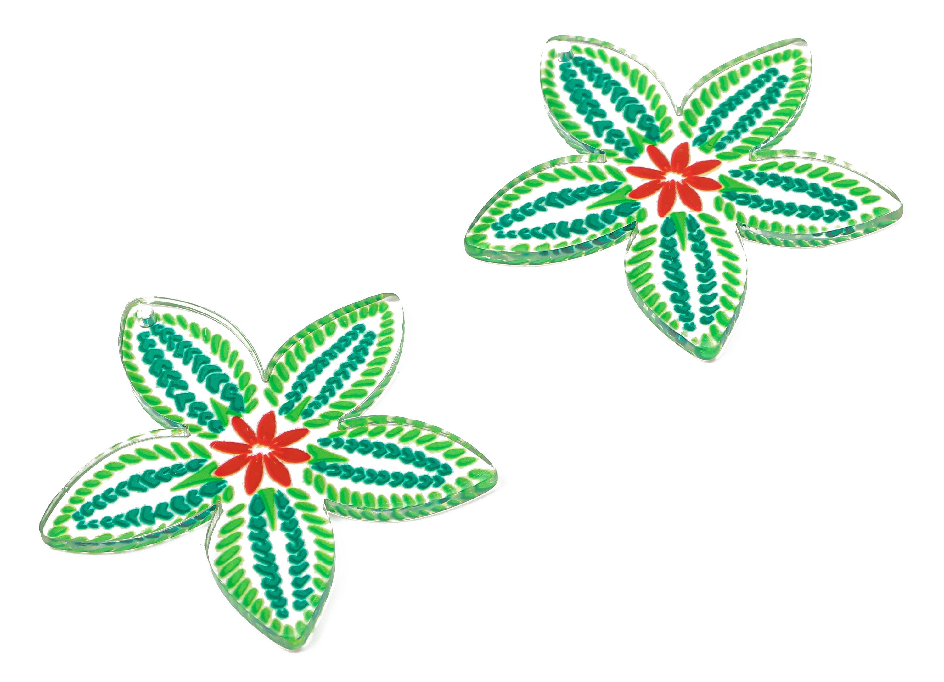 Acrylic Flower Earring Charms - Acrylic Green Flower Pendants Charm - Floral Earring Findings - 45.28×43.88×1.96mm - AC2515B - DOMEDBAZAAR