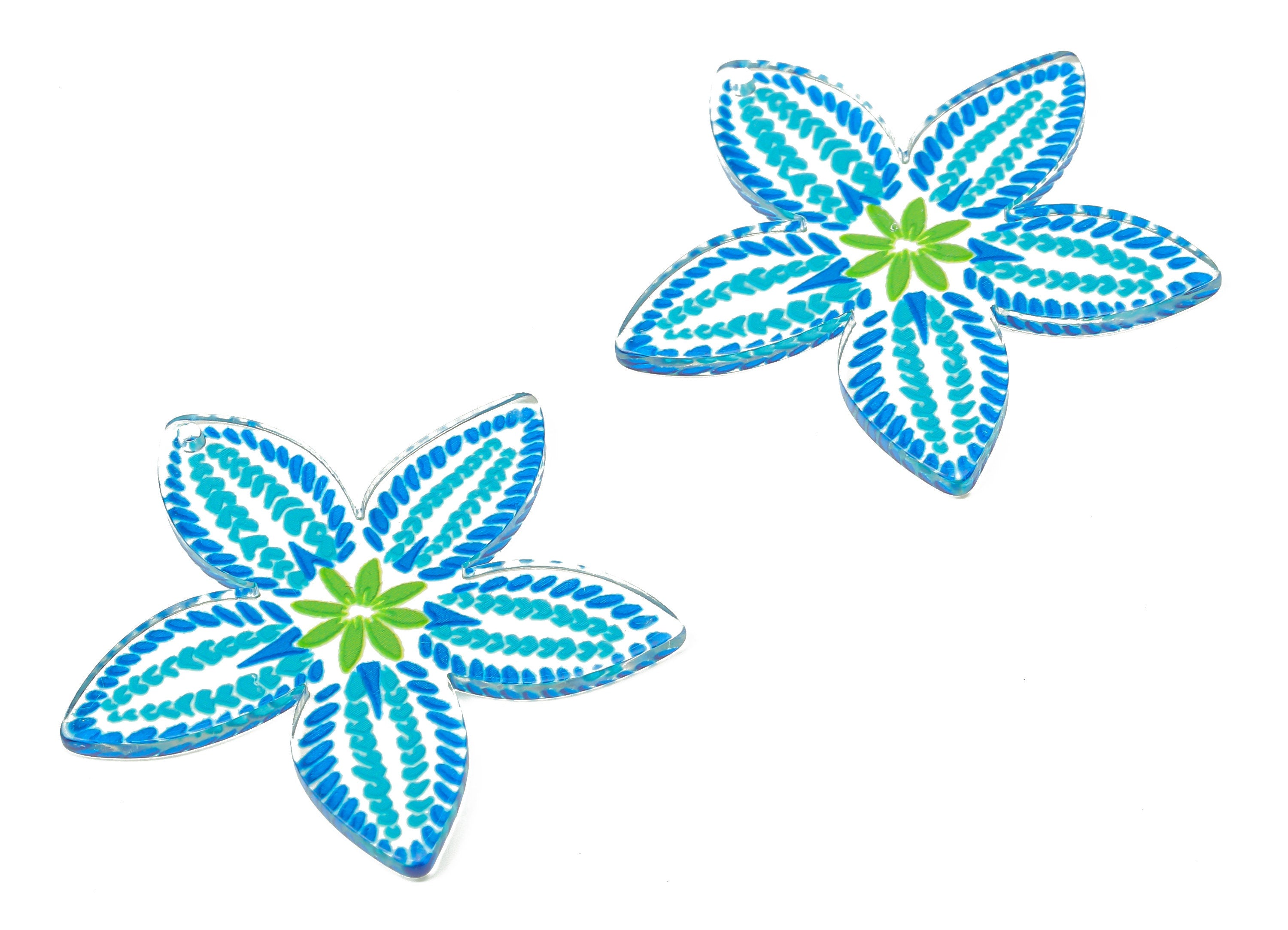 Acrylic Flower Earring Charms - Blue Flower Pendants Charm -Floral Earring Findings - Jewelry Supplies - 45.28×43.88×1.96mm - AC2515C - DOMEDBAZAAR