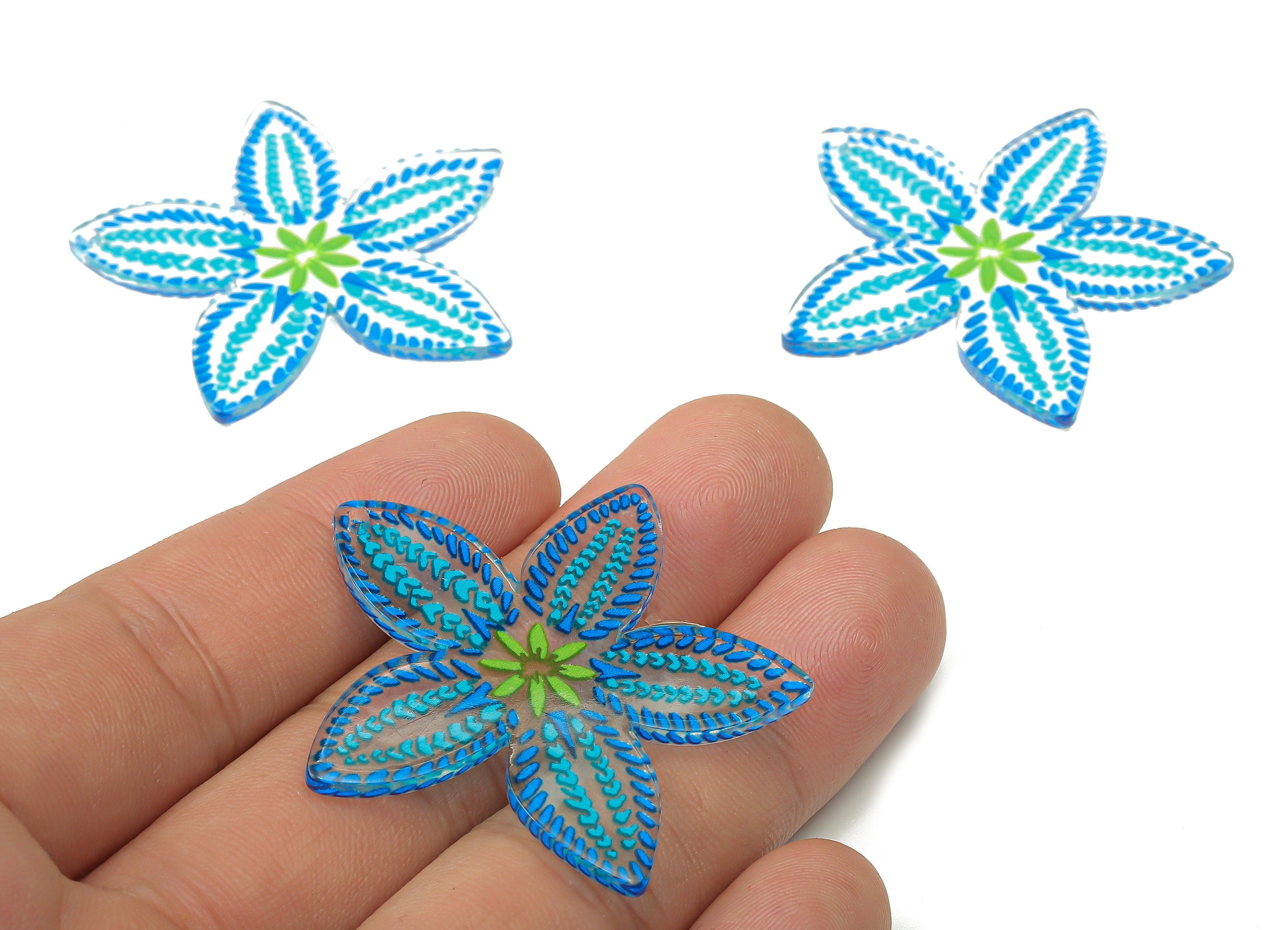 Acrylic Flower Earring Charms - Blue Flower Pendants Charm -Floral Earring Findings - Jewelry Supplies - 45.28×43.88×1.96mm - AC2515C - DOMEDBAZAAR