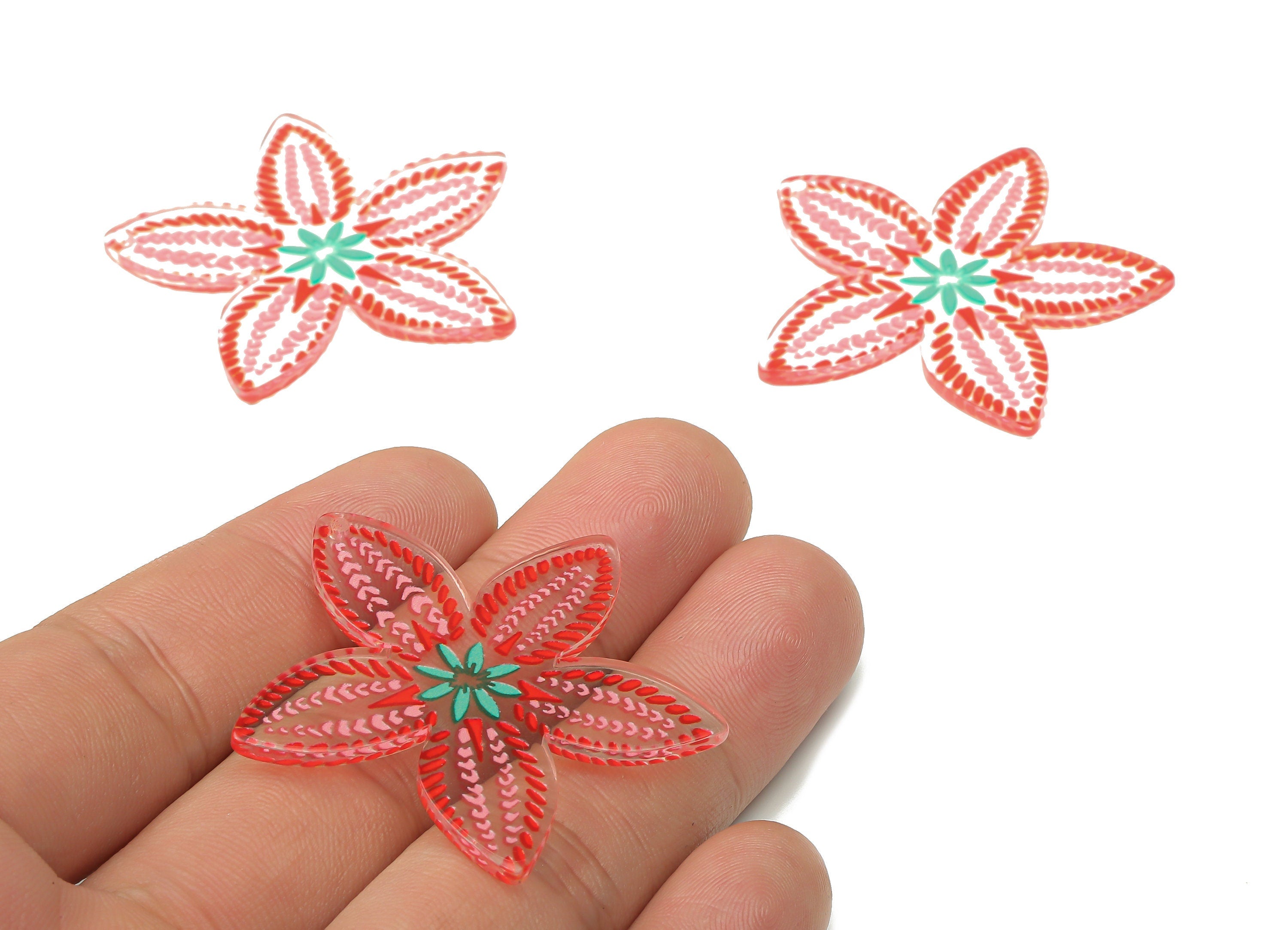 Acrylic Flower Earring Charms - Red Flower Pendants Charm -Floral Earring Findings - Jewelry Supplies - 45.28×43.88×1.96mm - AC2515D - DOMEDBAZAAR