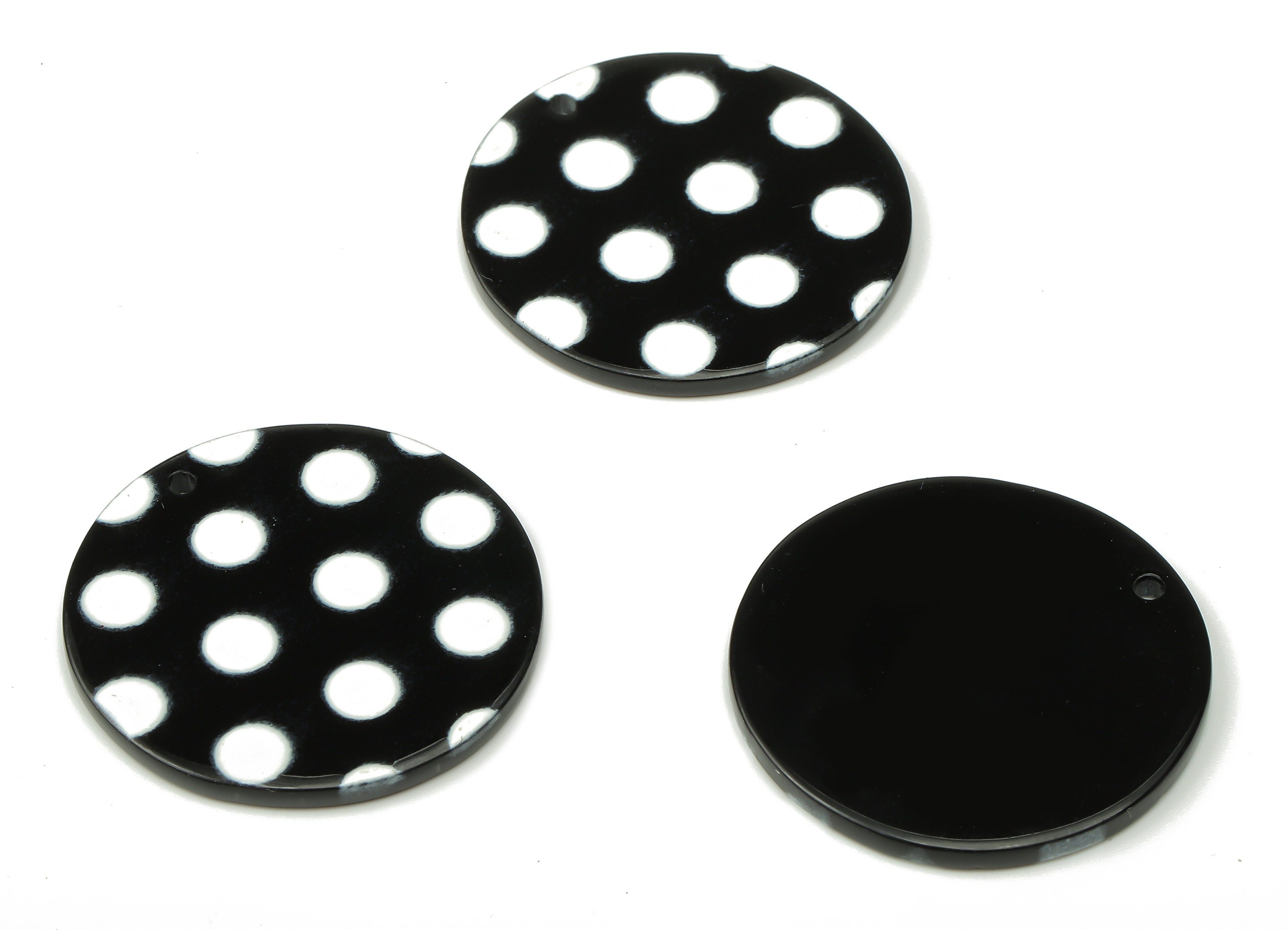 Acrylic Round Disc Earrings Charm - Black and White Polka Dot Pendant Charm - Earring Findings - Jewelry Supplies - 29.1×29.1×2.5mm- AC2517B - DOMEDBAZAAR