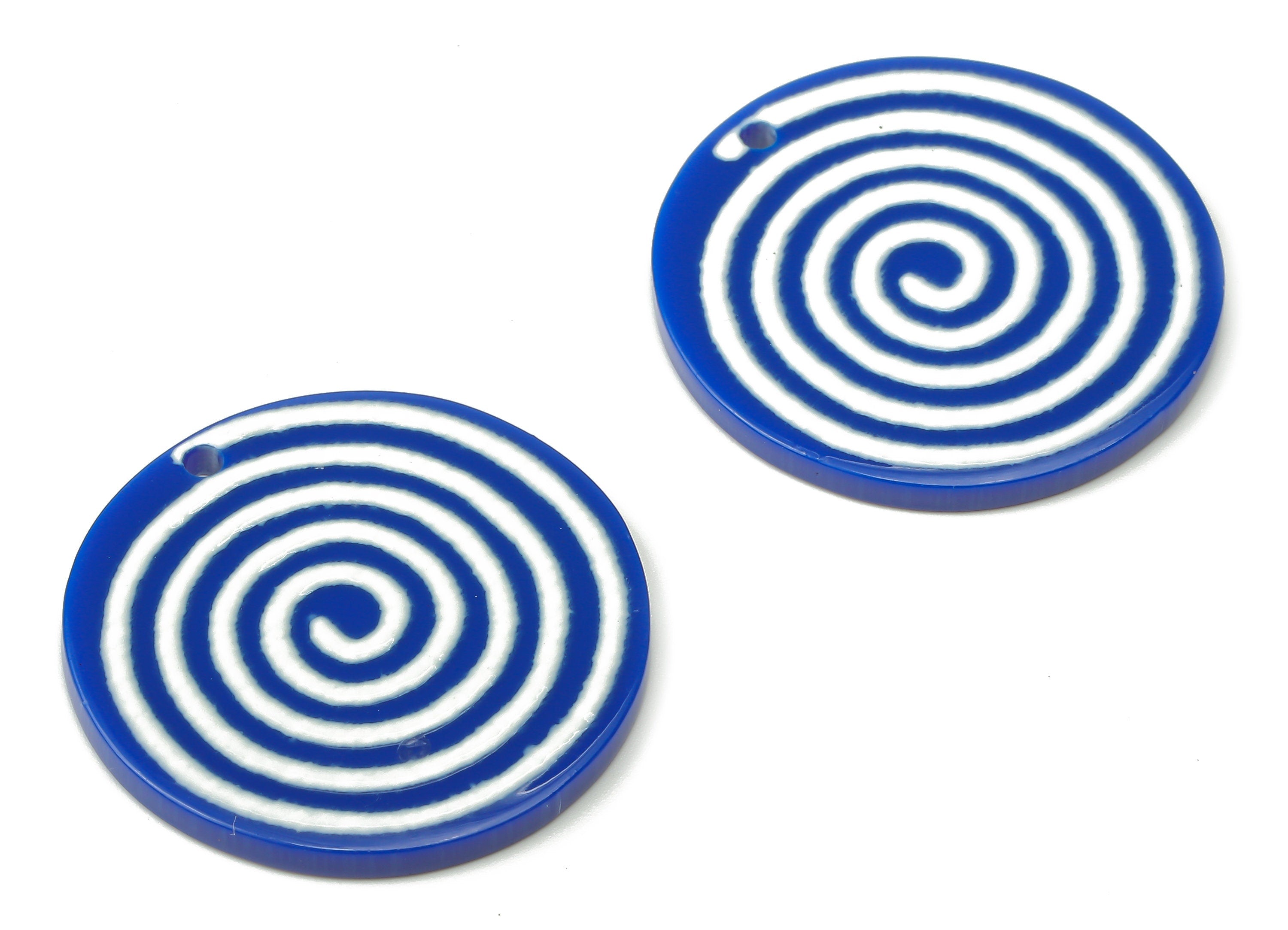 Acrylic Round Spiral Earrings Charm - Blue and White Acrylic Swirl Pendant Charms - Jewelry Making Supplies - 29.1×29.1×2.5mm - AC2517G - DOMEDBAZAAR
