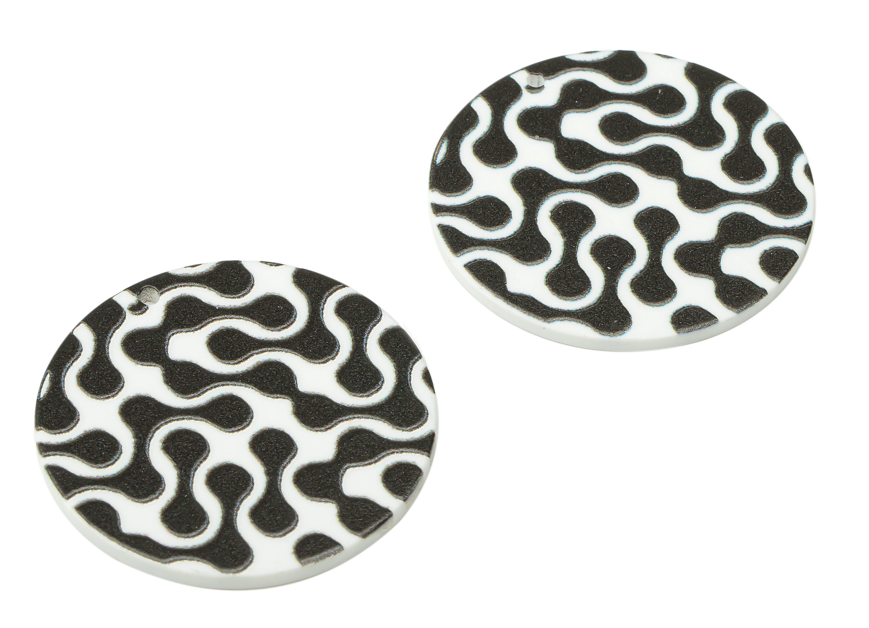 Acrylic Round Waves Earrings Charm - Black Waves Circle Pendant Charms - Printing Textured - 34.83×34.83×2.36mm - AC2518B - DOMEDBAZAAR
