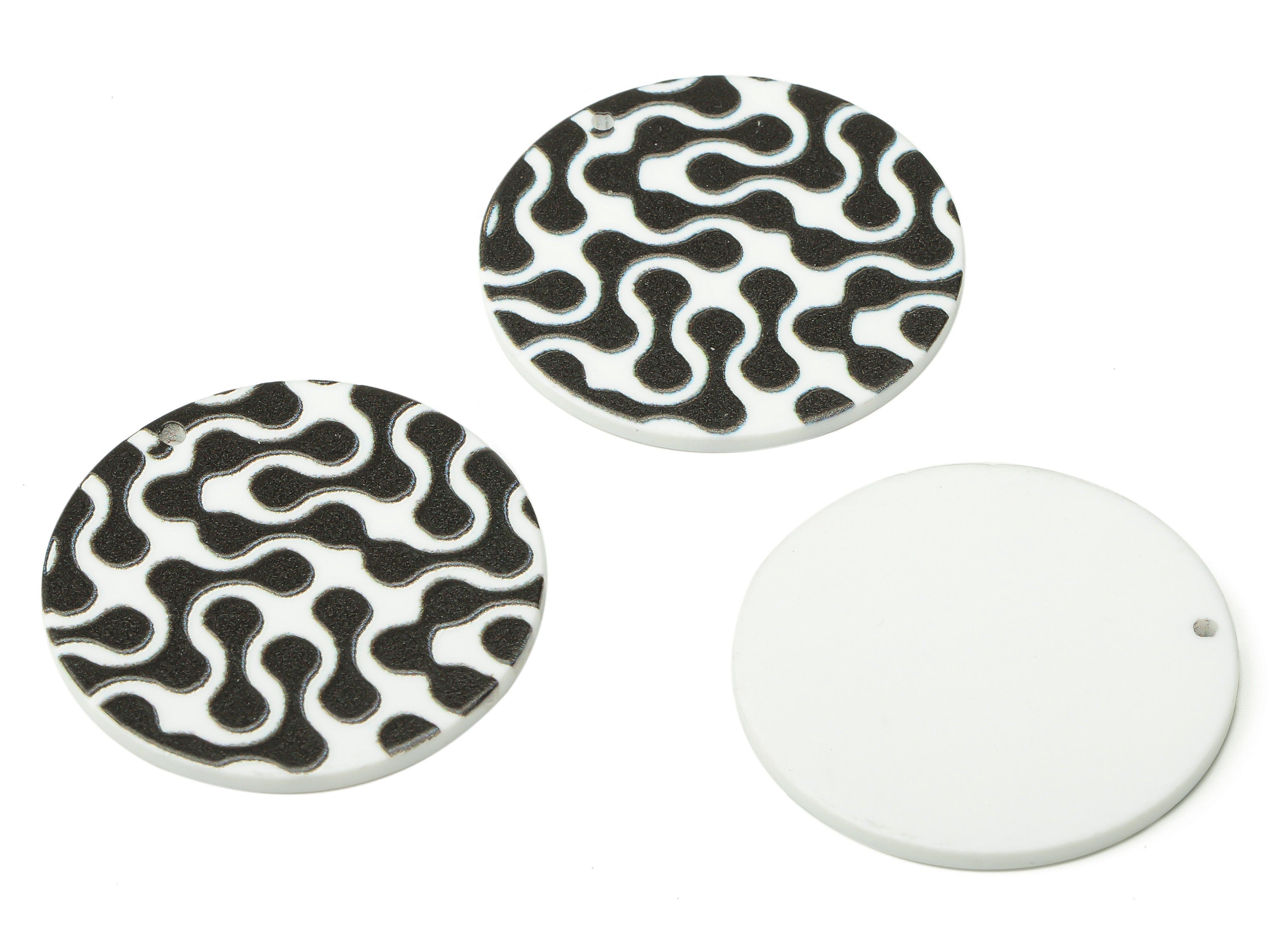 Acrylic Round Waves Earrings Charm - Black Waves Circle Pendant Charms - Printing Textured - 34.83×34.83×2.36mm - AC2518B - DOMEDBAZAAR