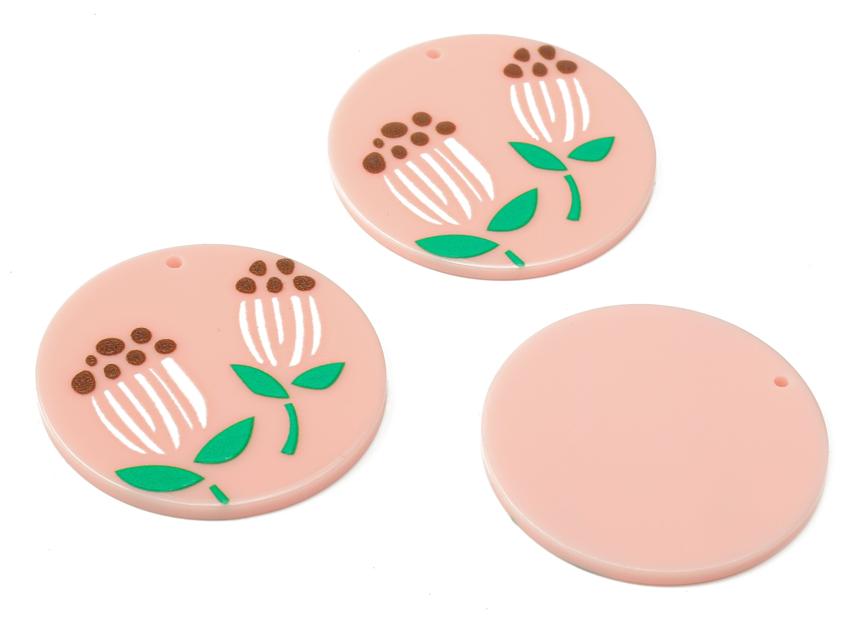 Acrylic Round Flower Earrings Charm - Pink flower Circle Pendent Charm - Jewelry DIY Making Supplies - 36.86x36.86x2.3mm - AC2519E - DOMEDBAZAAR