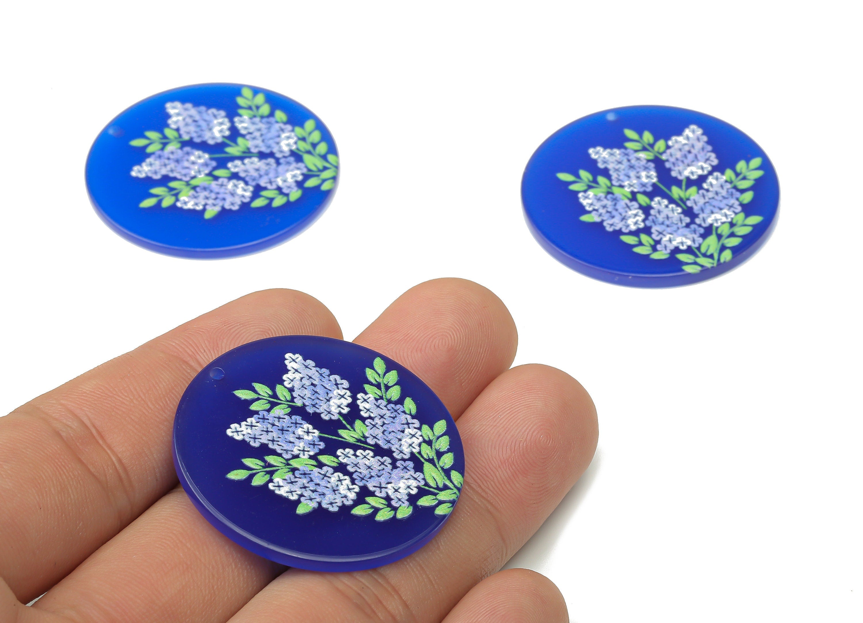 Acrylic Round Flower Earrings Charm - Blue Flower Pendent Charm - Jewelry DIY Making Supplies - 36.86x36.86x2.3mm - AC2519F - DOMEDBAZAAR