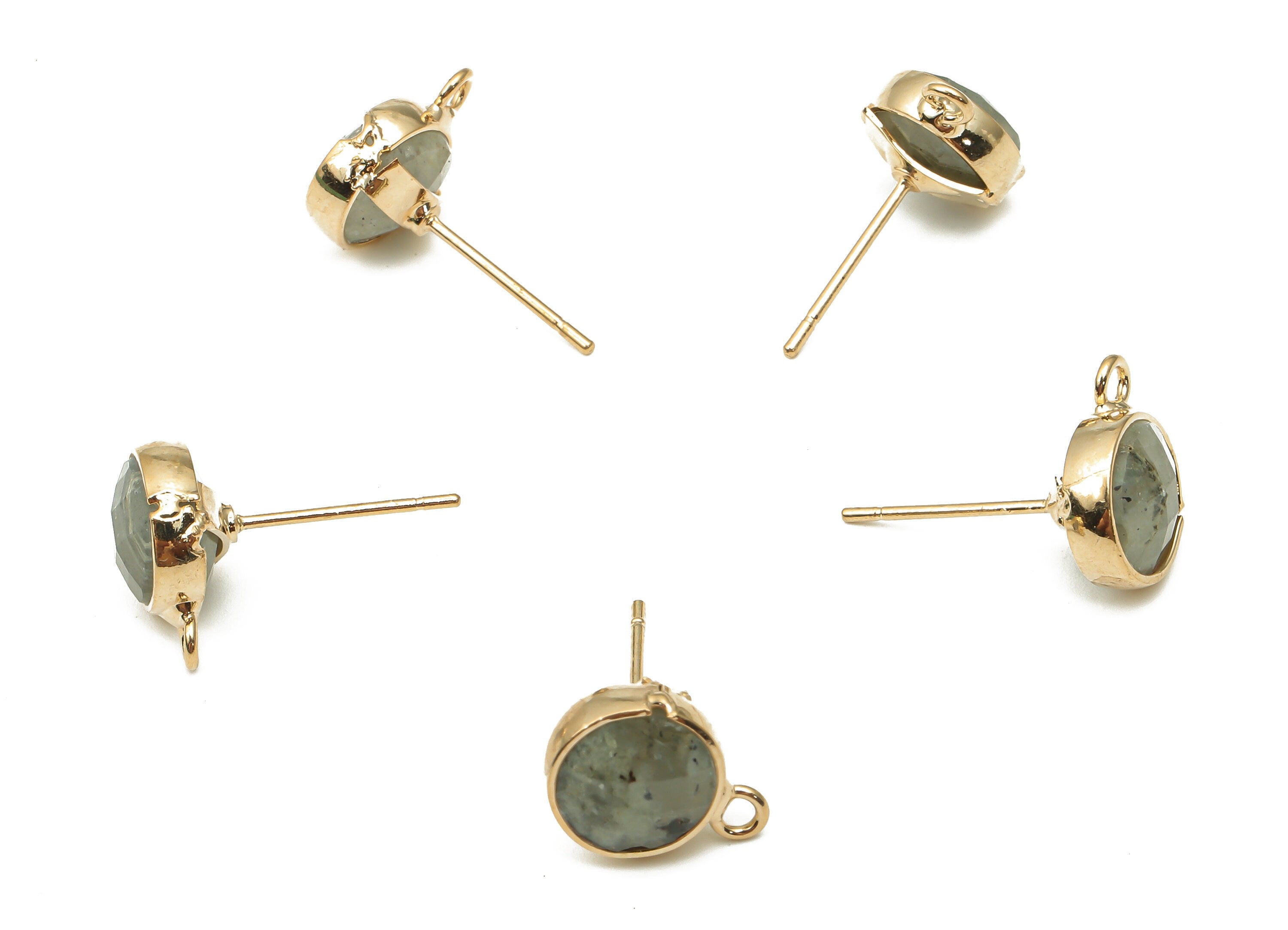 Labradorite Stud Earrings - Gold Tone Plated Brass Post Earrings - Labradorite Jewelry - Jewelry making Supplies -12.52x9.62x5.45mm- NS1862A - DOMEDBAZAAR