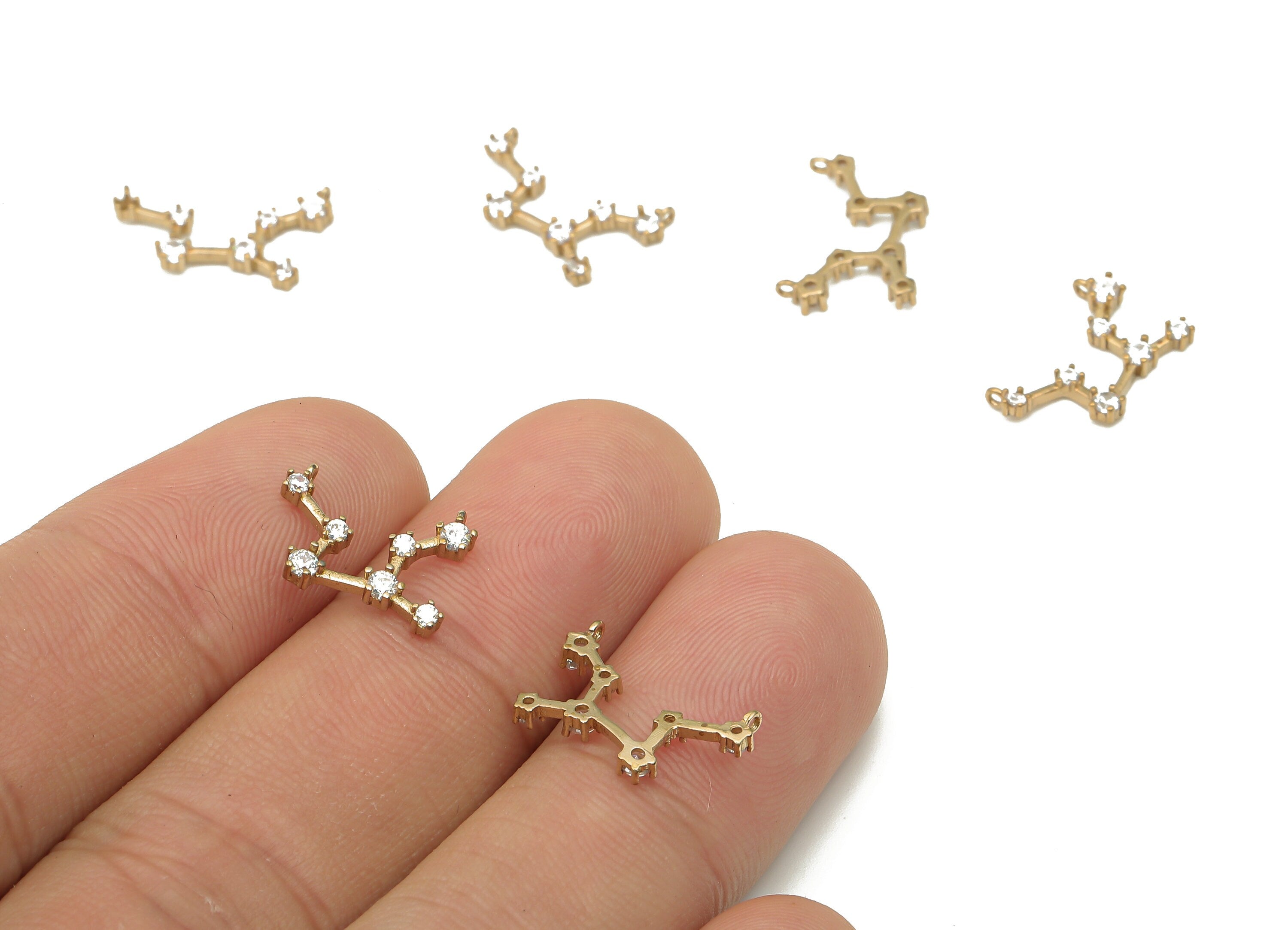 Zodiac Signs Charm - Aquarius Star Signs - Raw Brass CZ Zodiac Charms - Zircon Aquarius Zodiac Constellation - 14.81x10x1.95mm- PP7465 - DOMEDBAZAAR