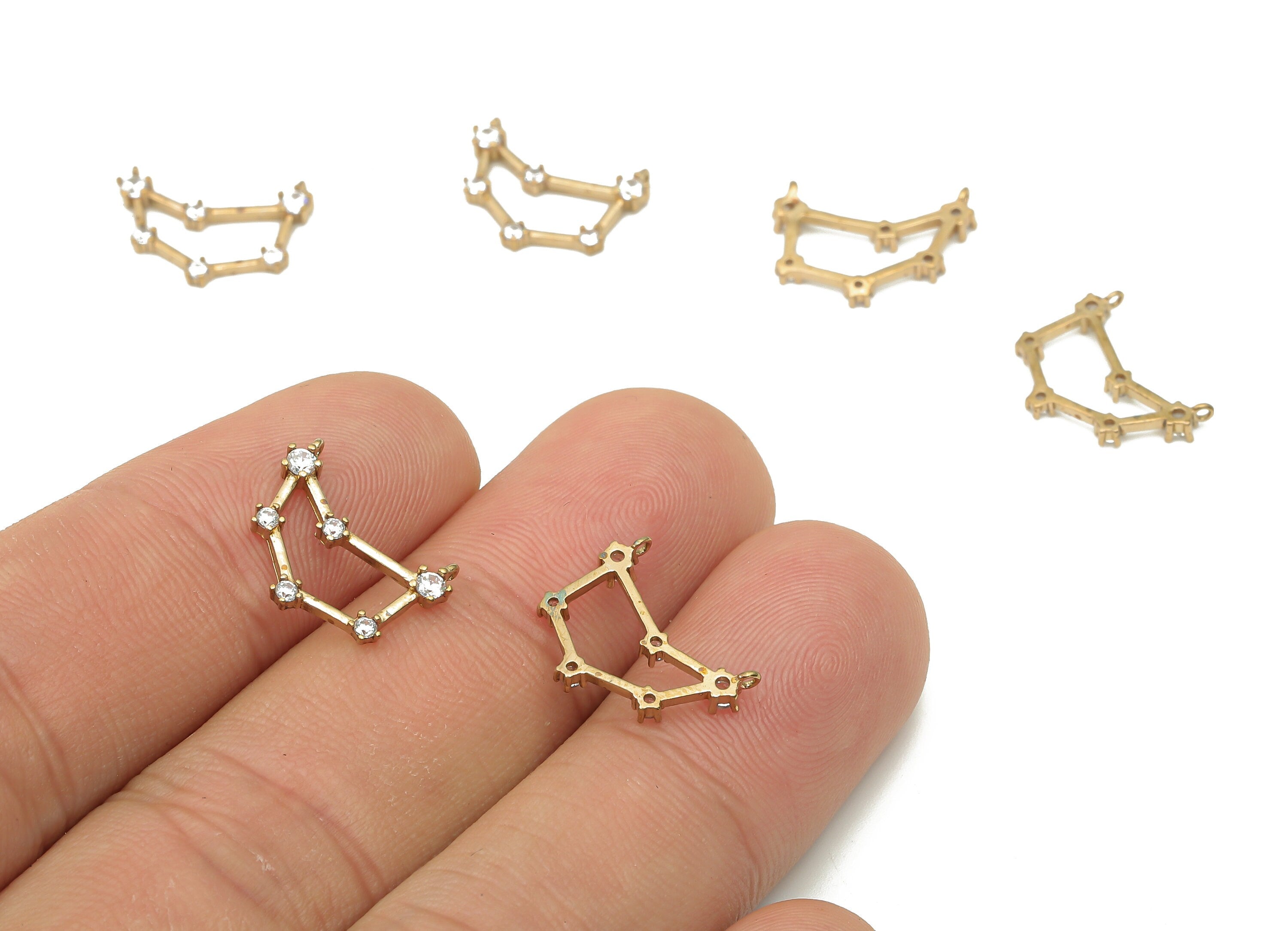 Zodiac Signs Charm - Capricorn star signs - Raw Brass CZ Zodiac Charms - Zircon Capricorn Zodiac Constellation -13.8x11.1x2.28mm- PP7466 - DOMEDBAZAAR