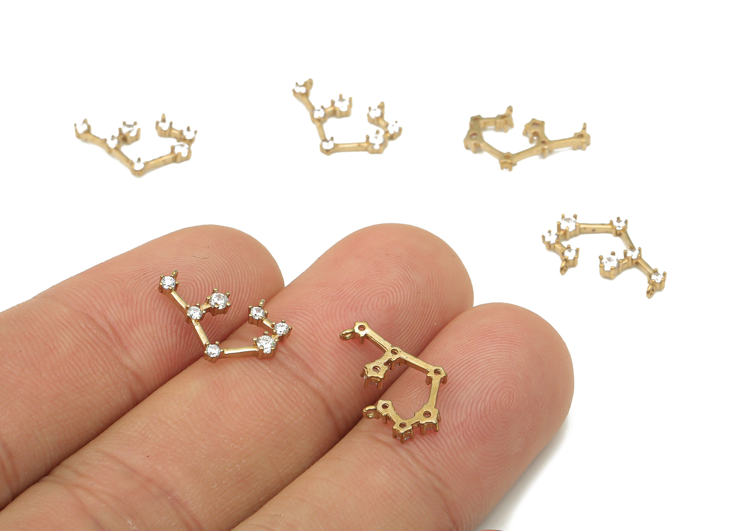 Zodiac Signs Charm - Raw Brass CZ Zodiac Charms - Virgo Zodiac Constellation Connectors Charm - Celestial Jewelry -13.8x10.1x1.8mm- PP7467 - DOMEDBAZAAR