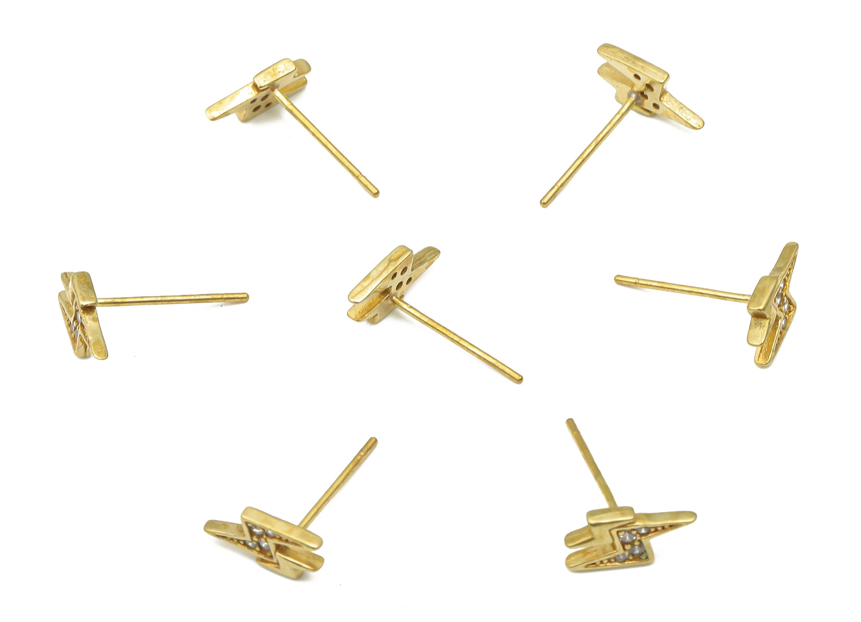 Lightning Bolt Stud Earring - Cartilage Earrings - Dainty Earrings - Raw Brass Stud Earrings - Earring findings -10.09x4.76x1.32mm- PP7471 - DOMEDBAZAAR