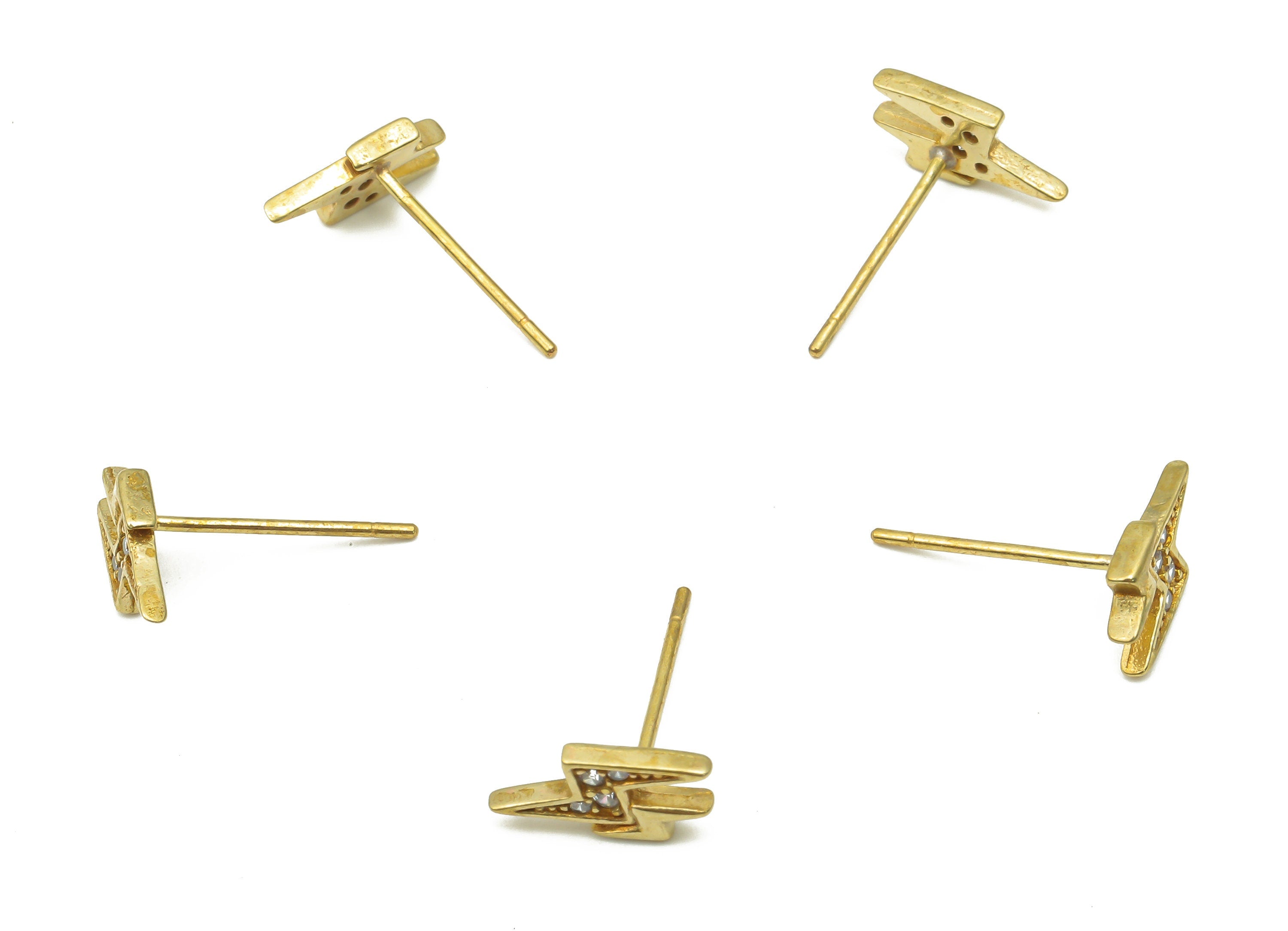 Lightning Bolt Stud Earring - Cartilage Earrings - Dainty Earrings - Raw Brass Stud Earrings - Earring findings -10.09x4.76x1.32mm- PP7471 - DOMEDBAZAAR