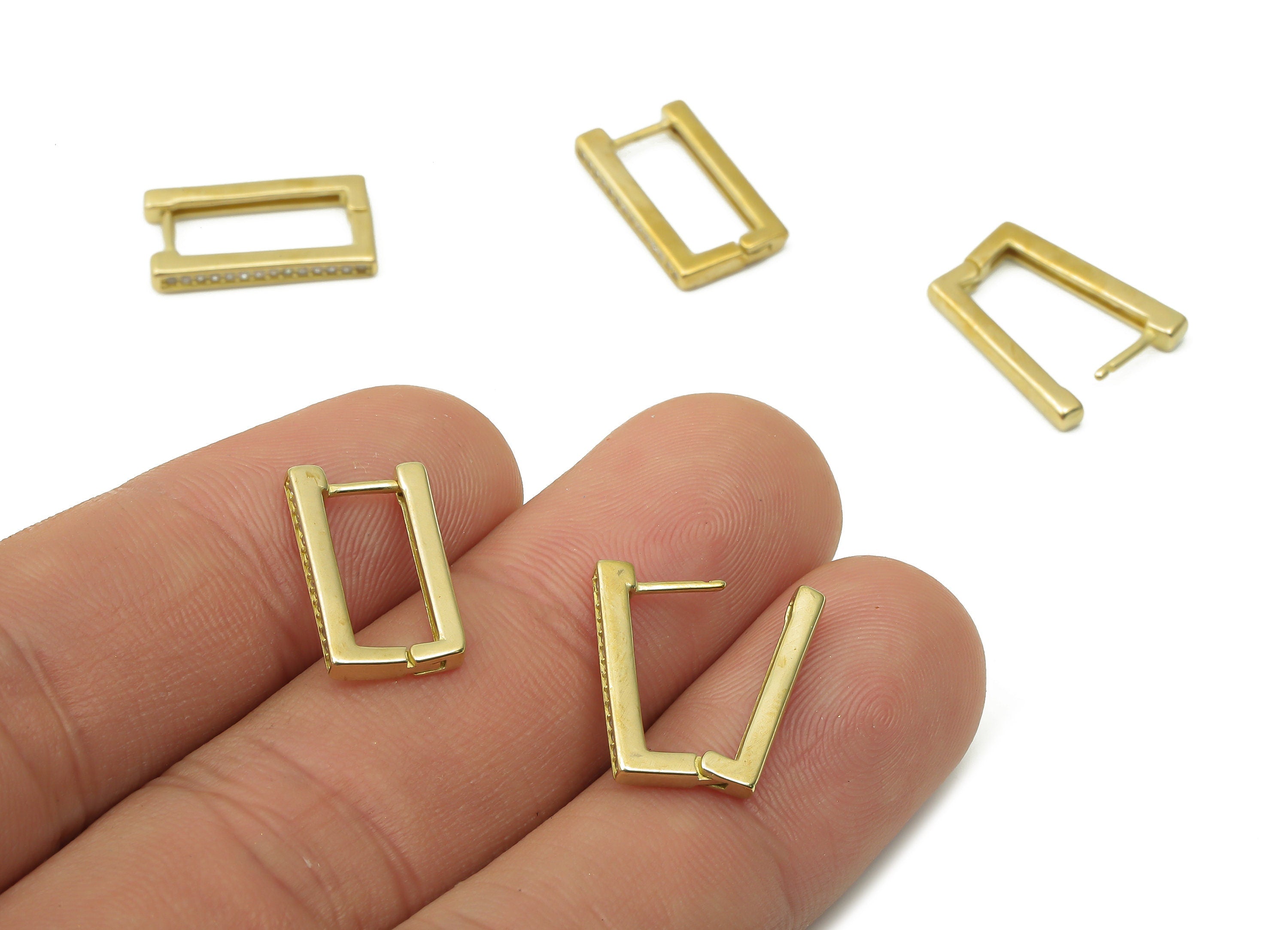 Raw Brass Rectangle Hoop Earrings - Huggie Hoop Earrings with Zircons - Dainty Hoop Earrings - Jewelry Supplies -16.81x9.5x2.19mm- PP7476 - DOMEDBAZAAR