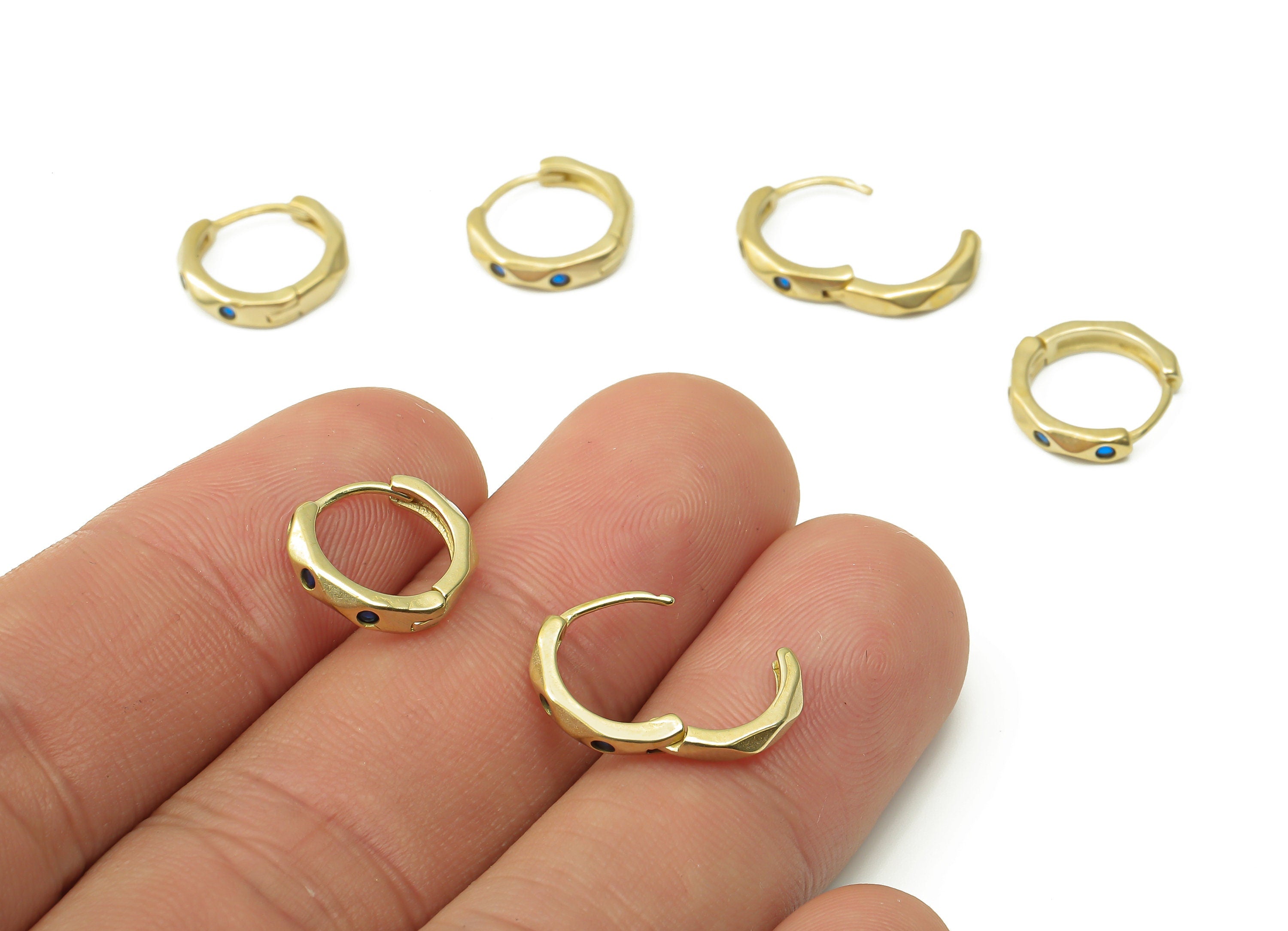 Raw Brass Hexagon Zircon Hoop Earrings - Brass Minimalist Earrings - Dainty Hoop Earring - 12.2x12.2x2.4mm - PP7487 - DOMEDBAZAAR