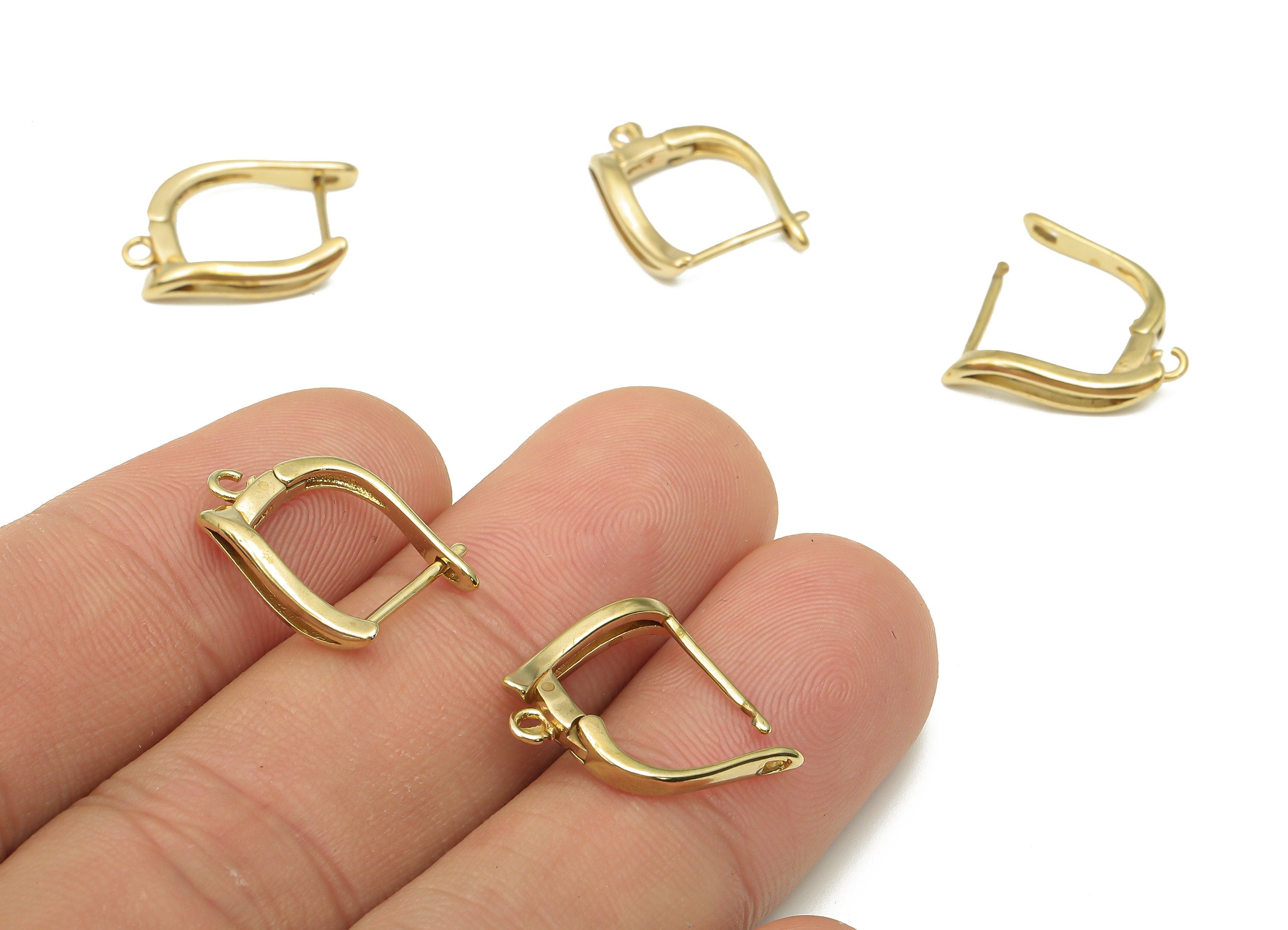 Raw Brass Zircons Stud Earrings - Brass Earrings Stud with Zircons - Dainty Earrings - Jewelry Making Supplies - 16.5x12.2x1.7mm- PP7491 - DOMEDBAZAAR