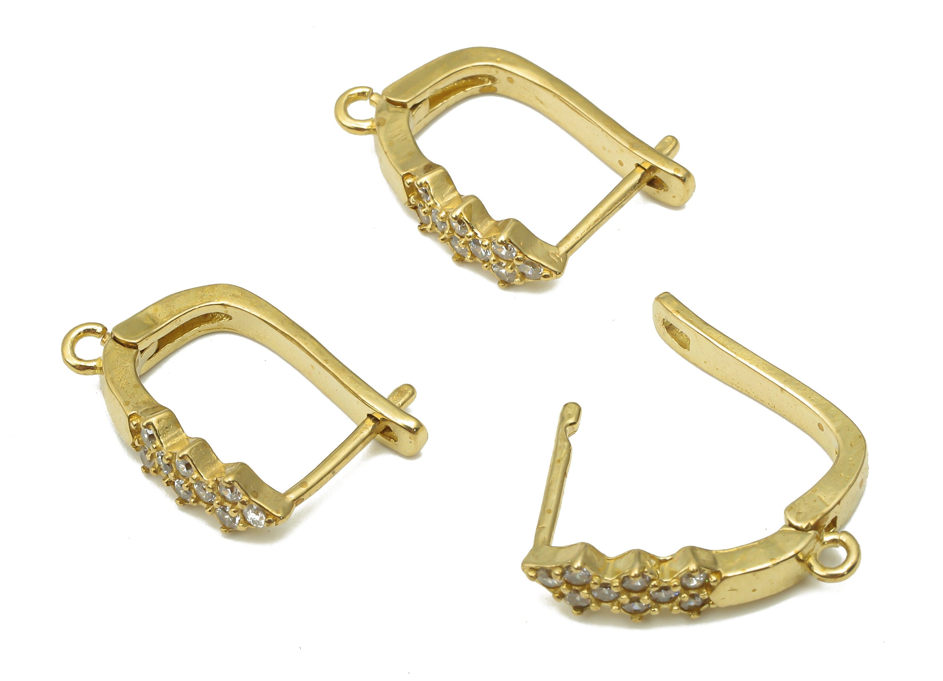 Raw Brass Zircon Stud Earrings - Earrings Stud with Zircons - Dainty Earring Findings - Jewelry Making Supplies - 16.8x13.16x1.96mm - PP7493 - DOMEDBAZAAR