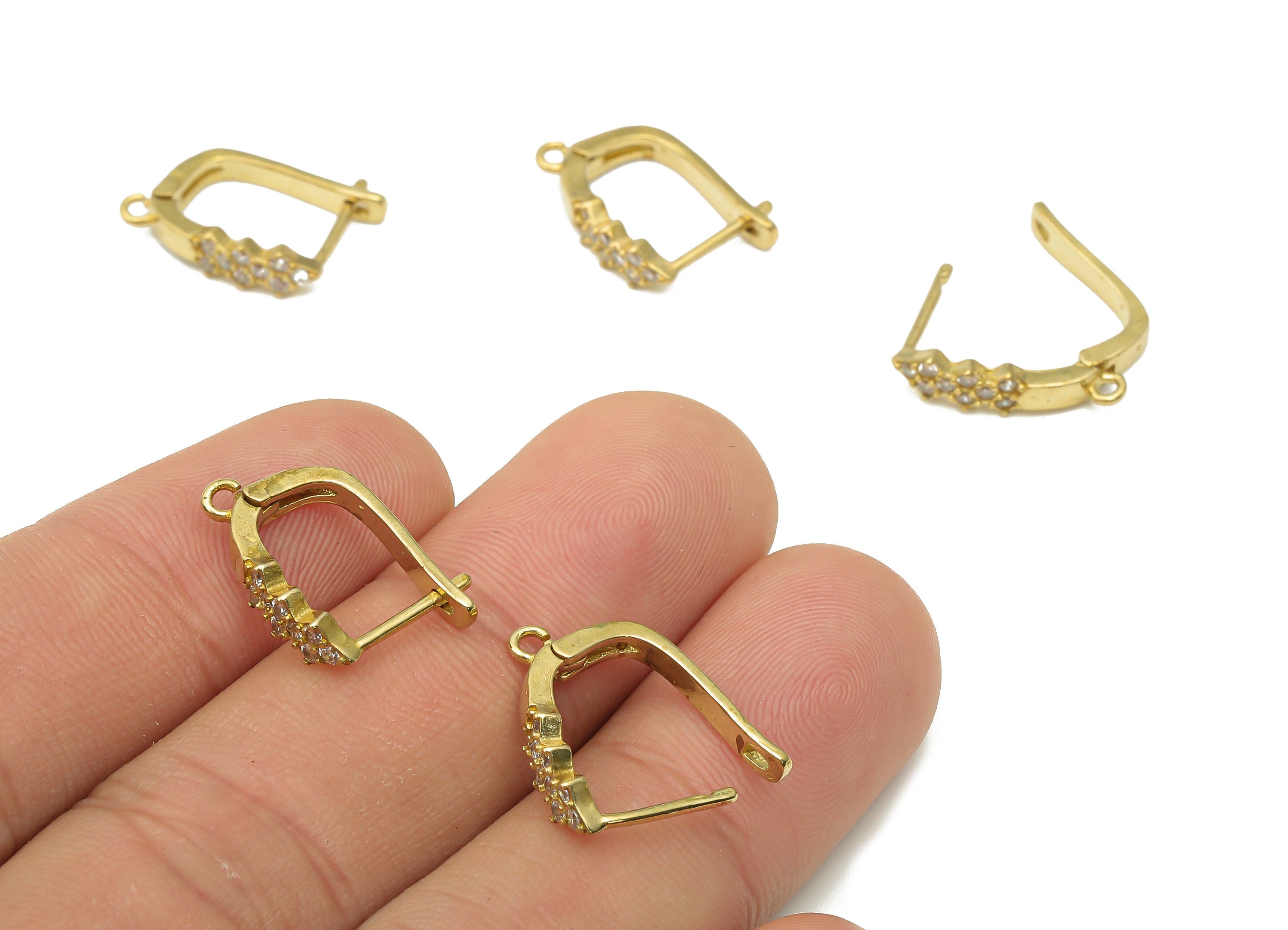 Raw Brass Zircon Stud Earrings - Earrings Stud with Zircons - Dainty Earring Findings - Jewelry Making Supplies - 16.8x13.16x1.96mm - PP7493 - DOMEDBAZAAR