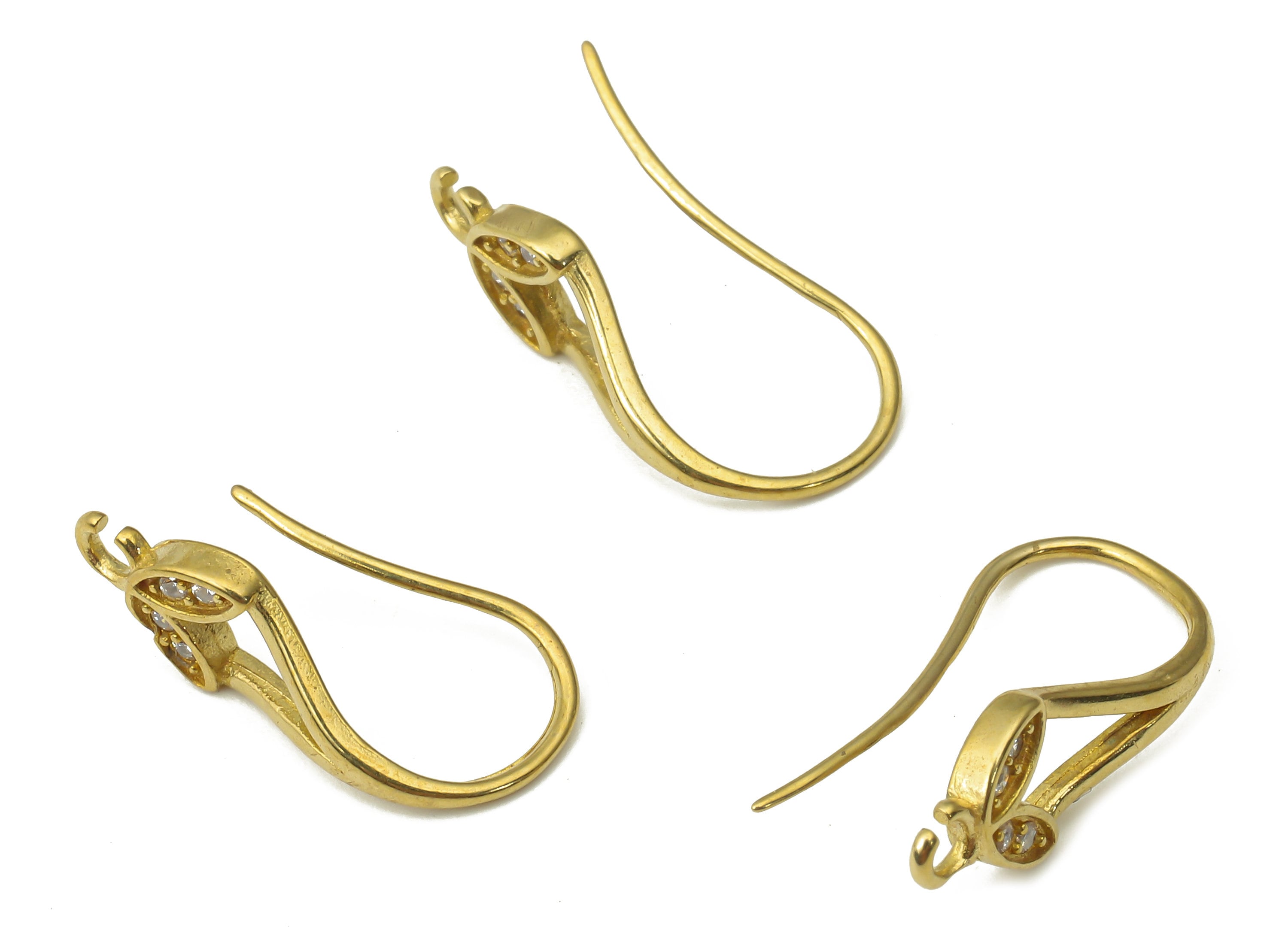 Raw Brass Ear Wires with Leaf Adornment - Zircon Ear Wires - Jewelry Making Supplies - Brass Earring Findings - 19.22x8.97x0.94mm- PP7500 - DOMEDBAZAAR