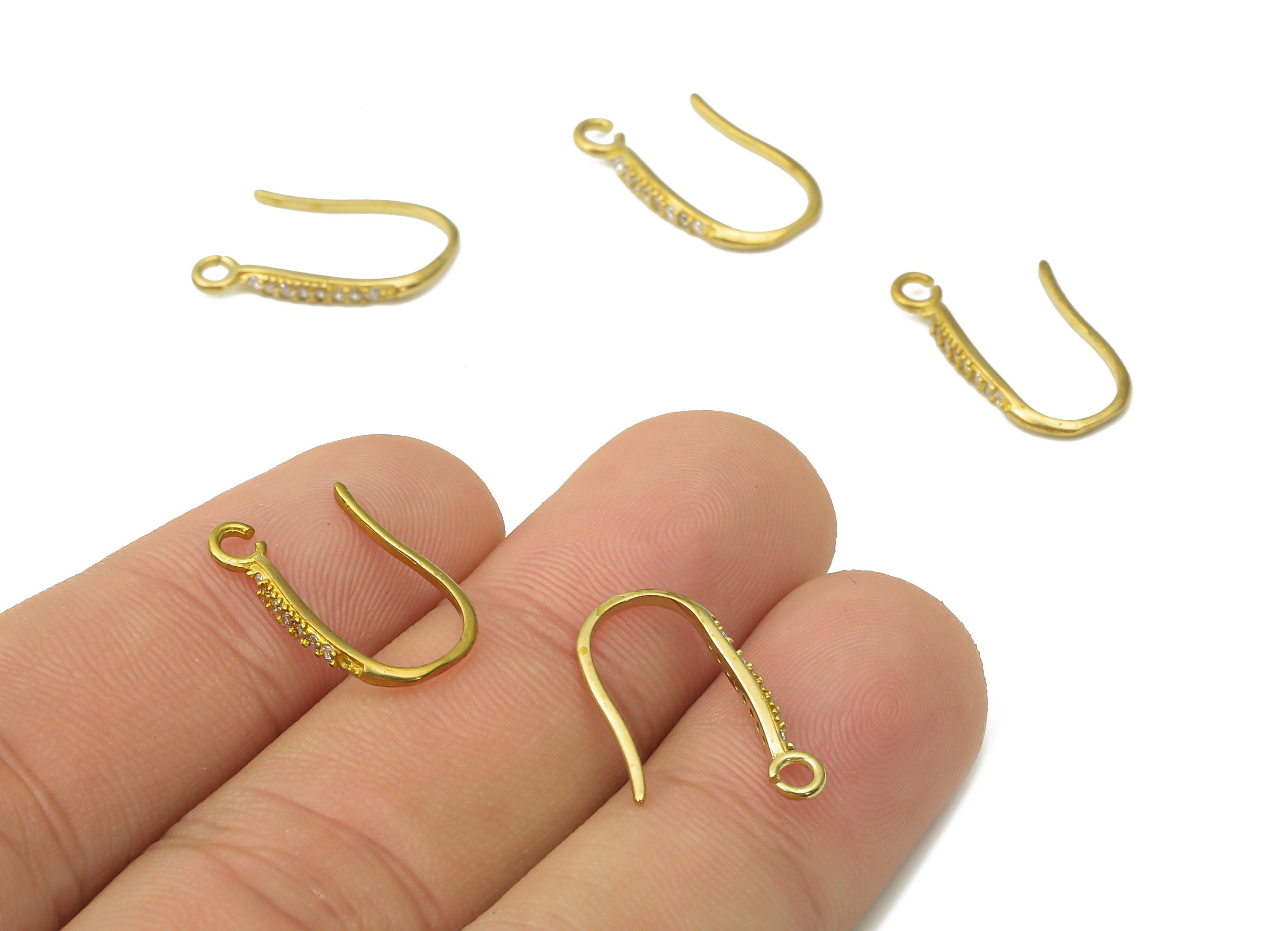 Raw Brass Hook Earrings - Zircon Paved Ear Hooks - Brass Wire Earrings with Open Ring - 18x10.93x1.52mm- PP7501 - DOMEDBAZAAR