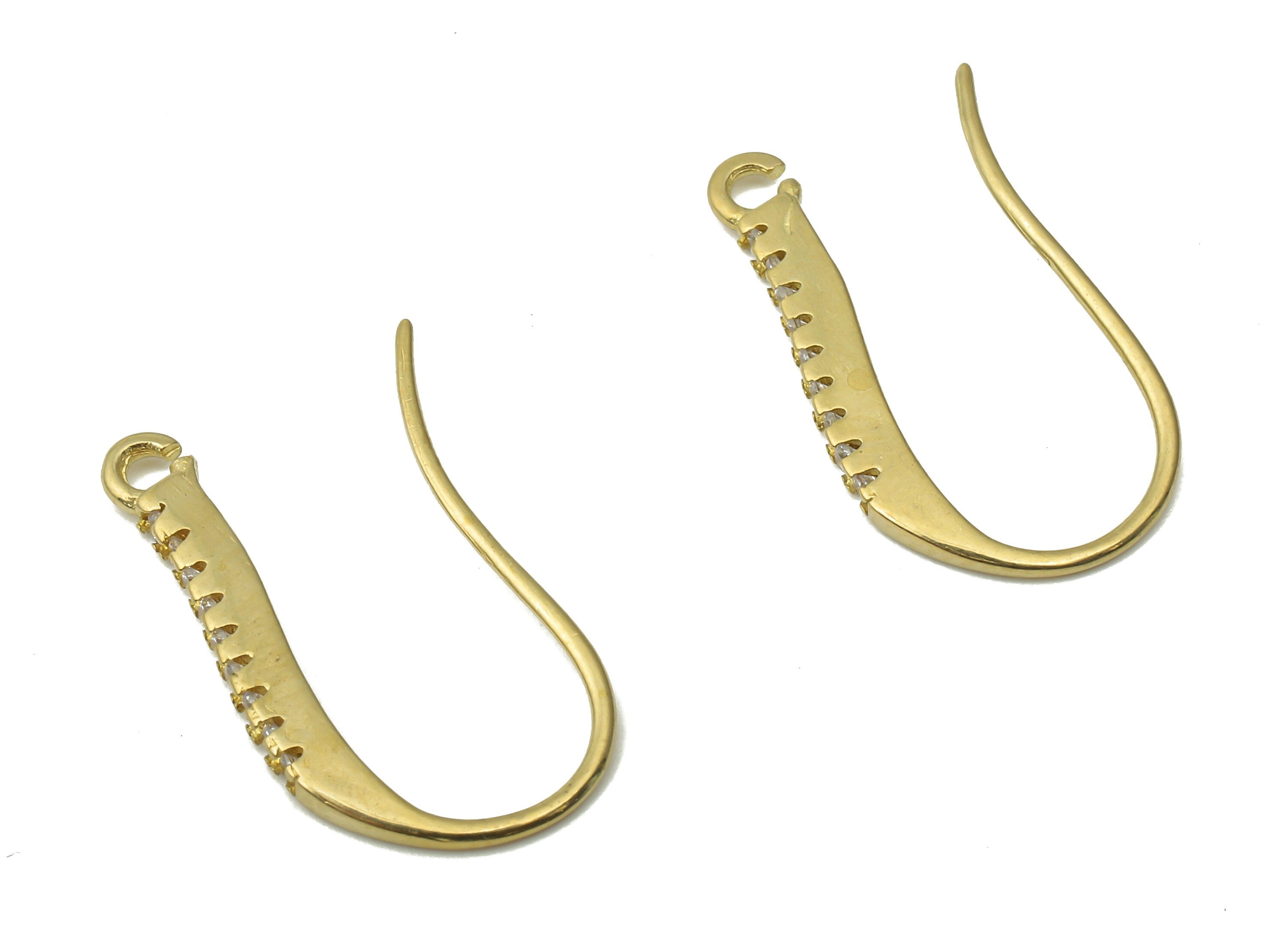 Raw Brass Hook Earrings - Zircon Paved Ear Hooks - Brass Wire Earrings with Open Ring - Jewelry Making Supplies -21.26x9.06x2.3mm- PP7502 - DOMEDBAZAAR