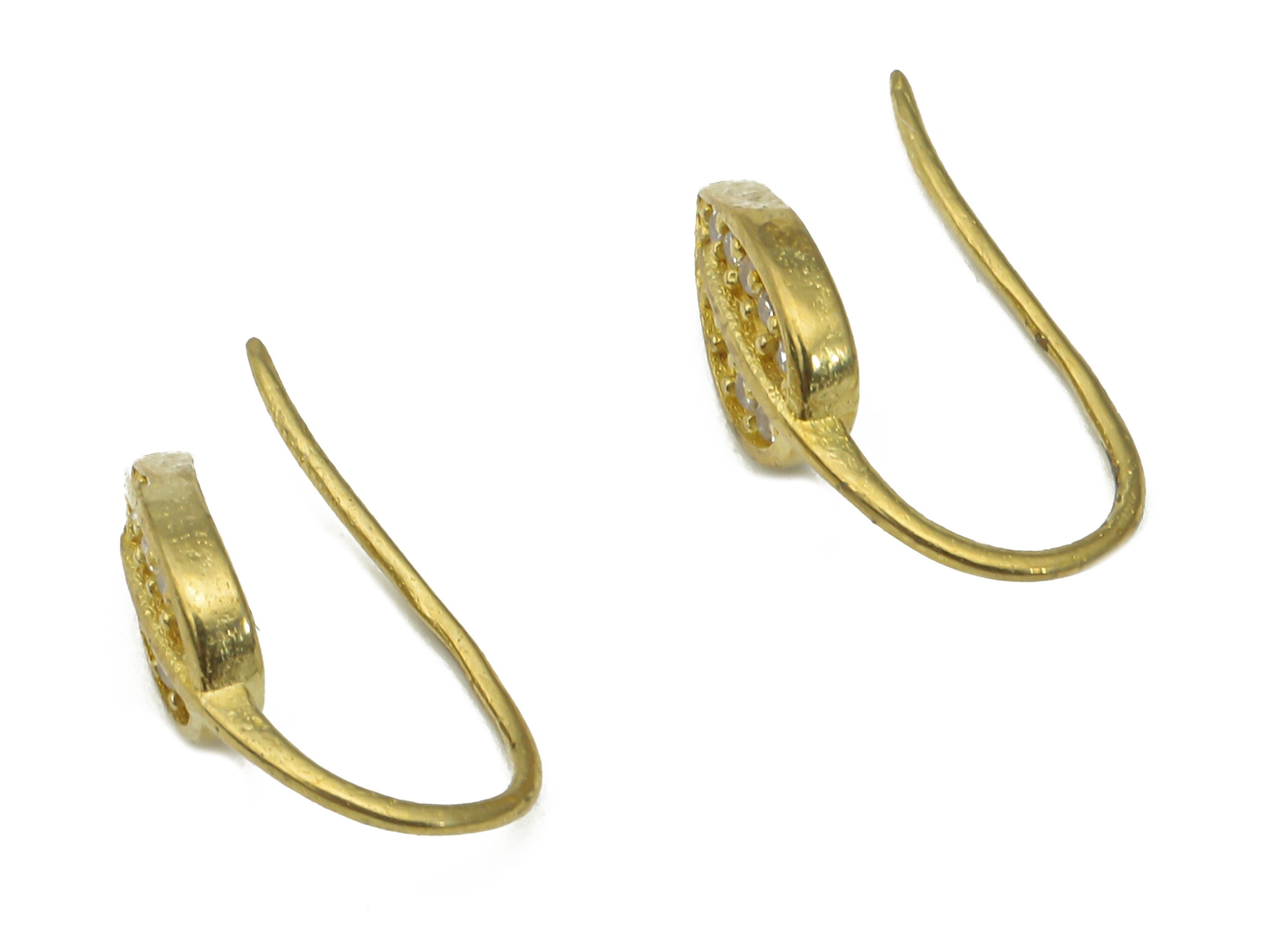 Raw Brass Ear Wires with Leaf Adornment - Zircon Paved Ear Wires - Jewelry Making Supplies - Earring Findings- 14.64x7.2x1.76mm - PP7504 - DOMEDBAZAAR