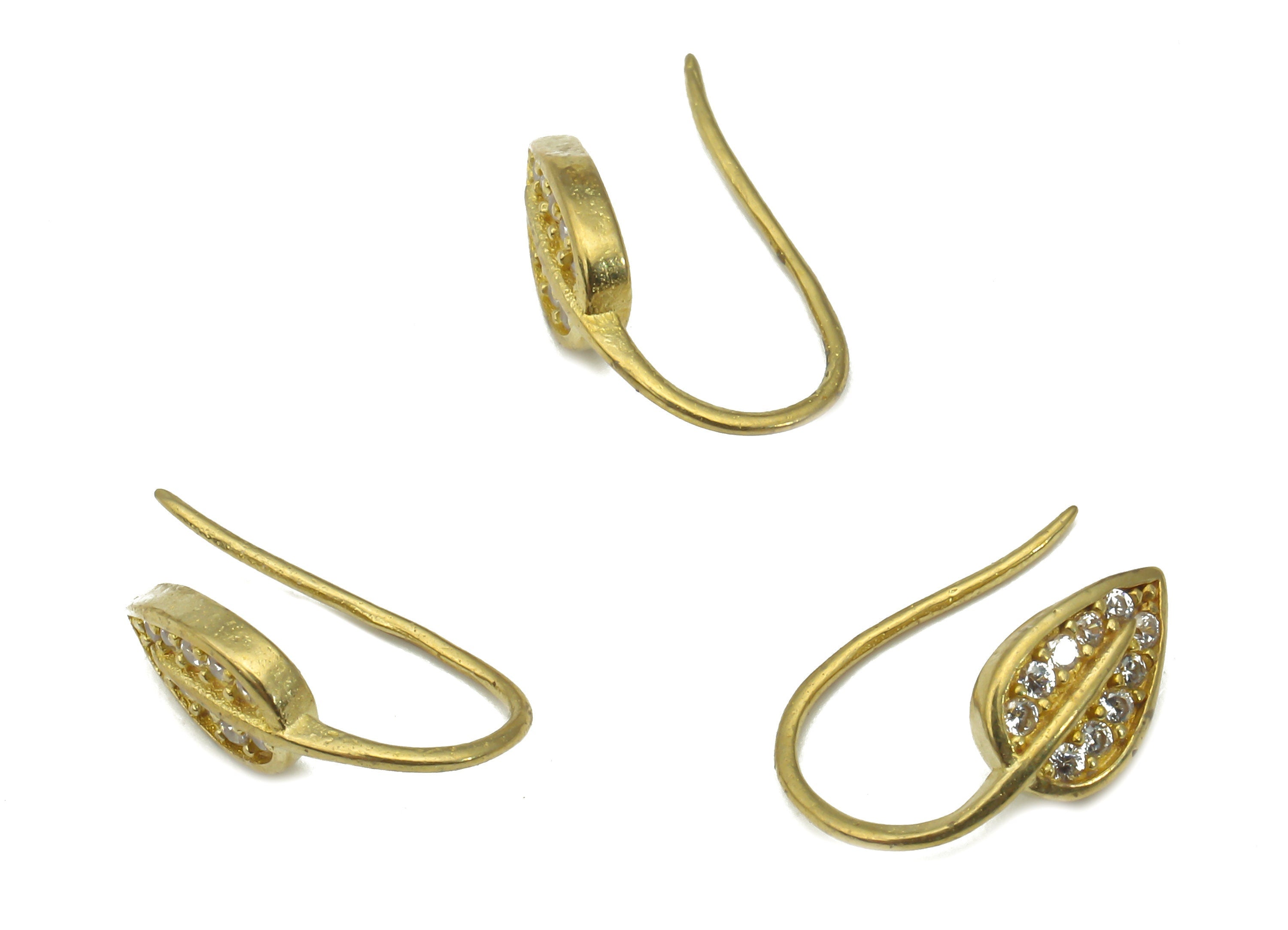 Raw Brass Ear Wires with Leaf Adornment - Zircon Paved Ear Wires - Jewelry Making Supplies - Earring Findings- 14.64x7.2x1.76mm - PP7504 - DOMEDBAZAAR