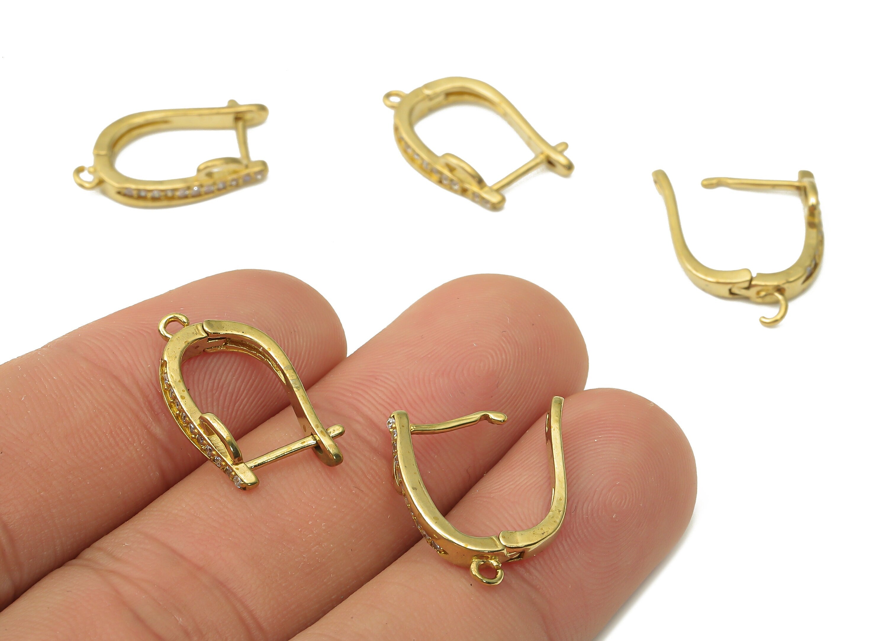 Raw Brass Zircon Stud Earrings - Brass Earrings Stud with Zircons - Dainty Earrings - Jewelry Making Supplies - 17.78x11.9x1.94mm - PP7517 - DOMEDBAZAAR