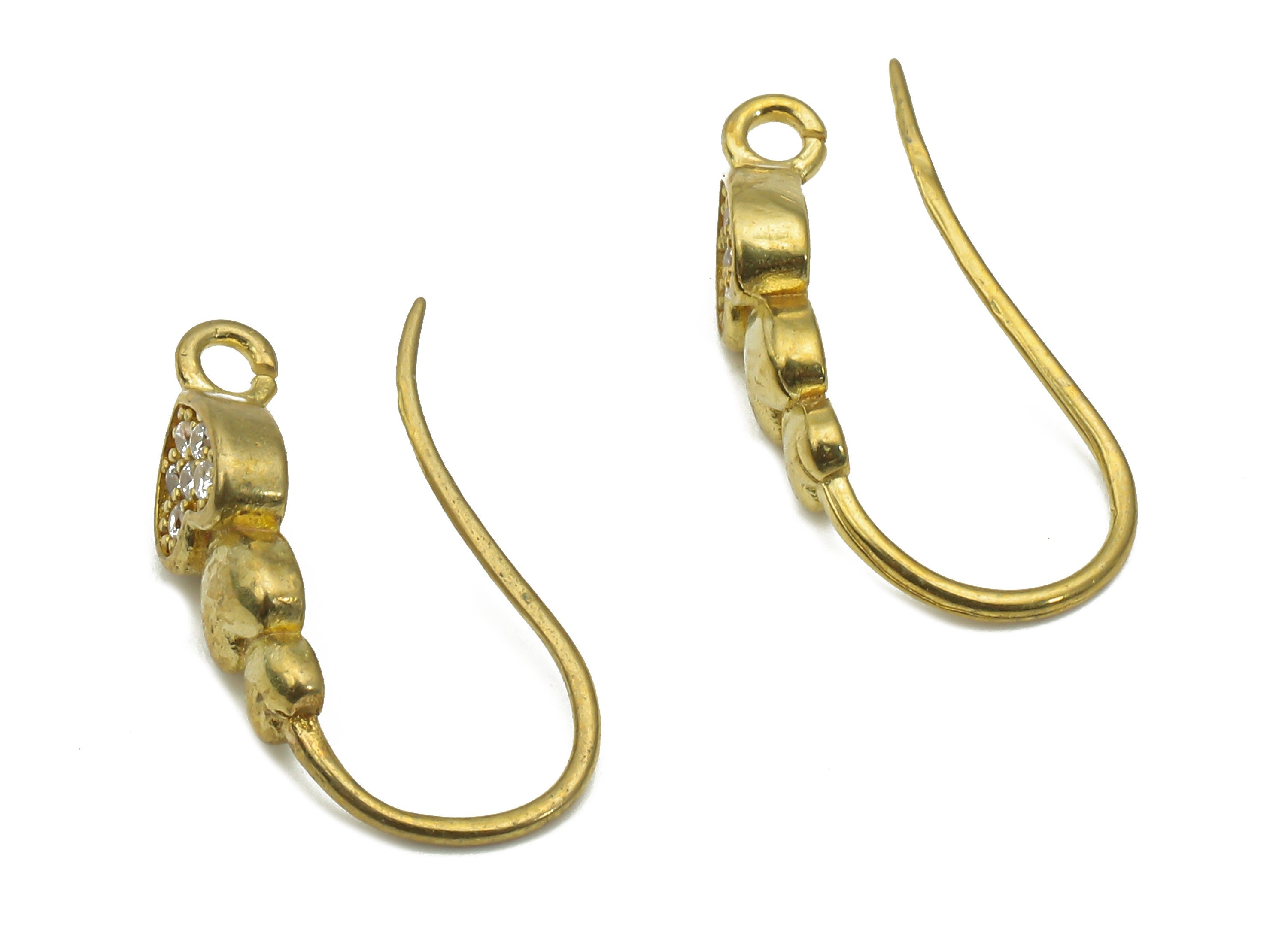 Raw Brass Ear Wires with Heart Adornment - Zircon Paved Ear Wire - Jewelry Making Supplies - Brass Earring Findings -18.54x9.2x1.7mm- PP7518 - DOMEDBAZAAR