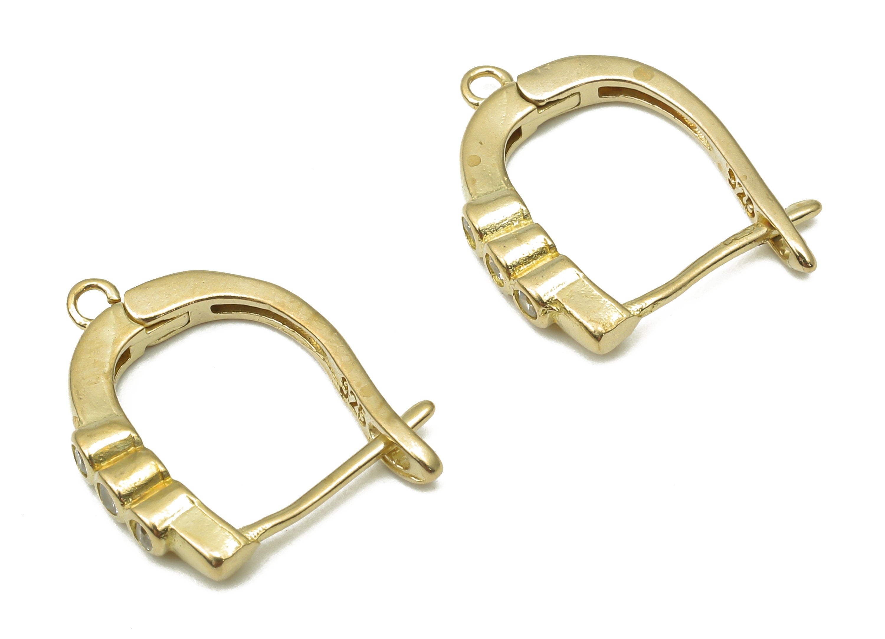 Raw Brass Zircon Stud Earrings - Brass Geometric Stud Earring - Brass Earring Findings - Jewelry Making Supplies -16.77x13.62x2.54mm- PP7519 - DOMEDBAZAAR