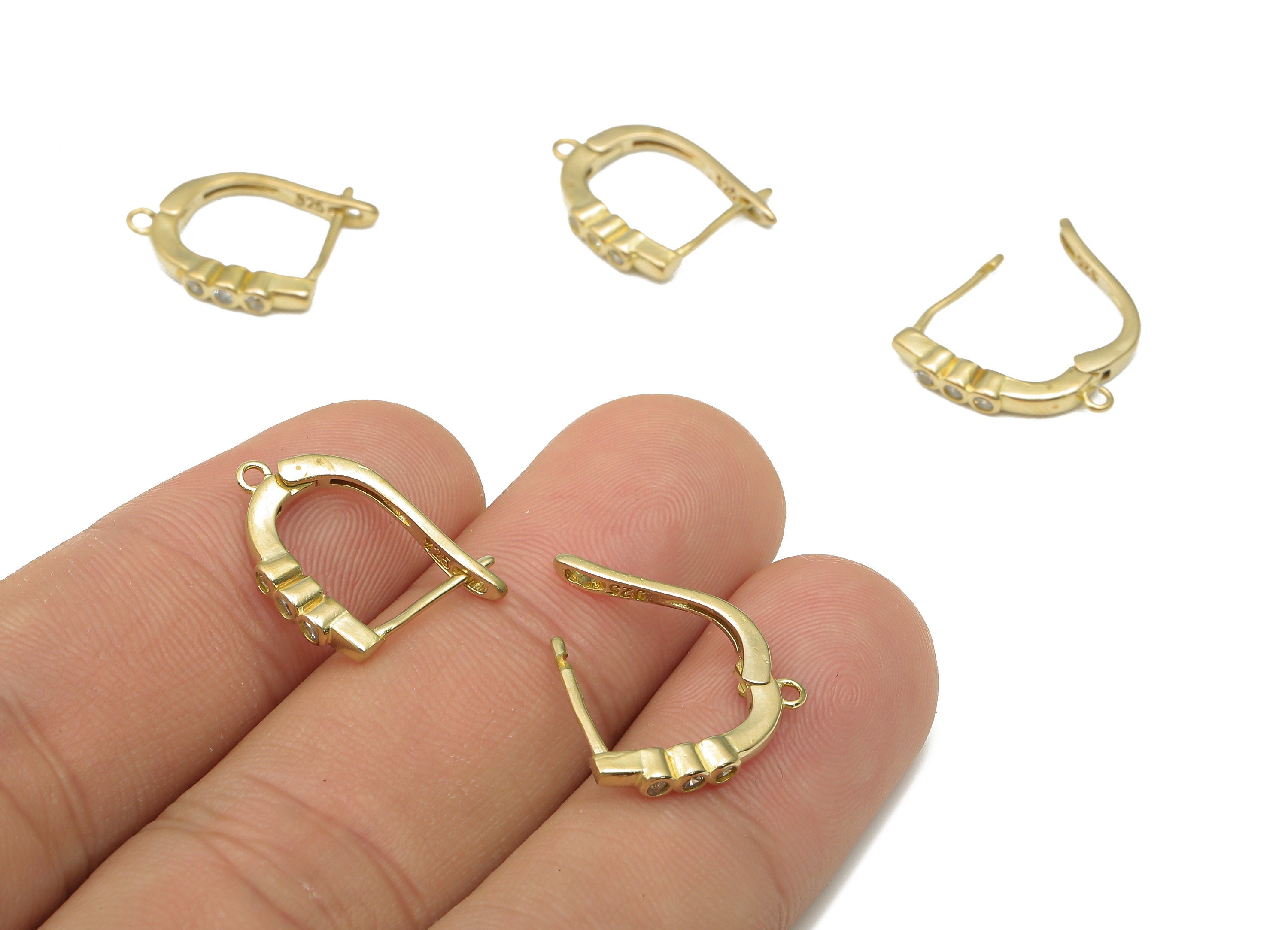 Raw Brass Zircon Stud Earrings - Brass Geometric Stud Earring - Brass Earring Findings - Jewelry Making Supplies -16.77x13.62x2.54mm- PP7519 - DOMEDBAZAAR