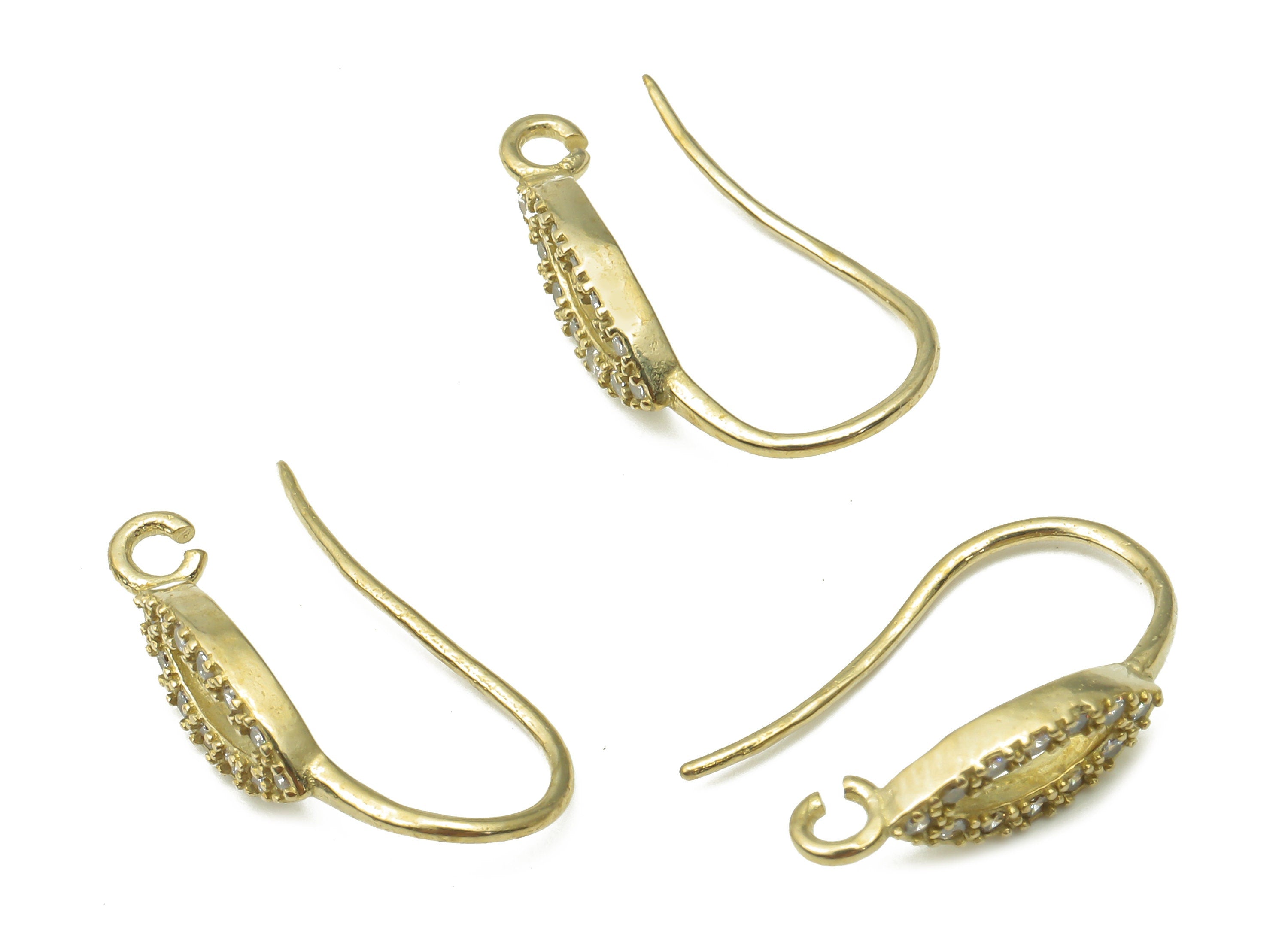 Raw Brass Earring Wire - Geometric Ear Wire - CZ Paved Ear Hook - Jewelry Making Supplies - Brass Earring Findings - 18.8x9.5x2.11mm- PP7522 - DOMEDBAZAAR