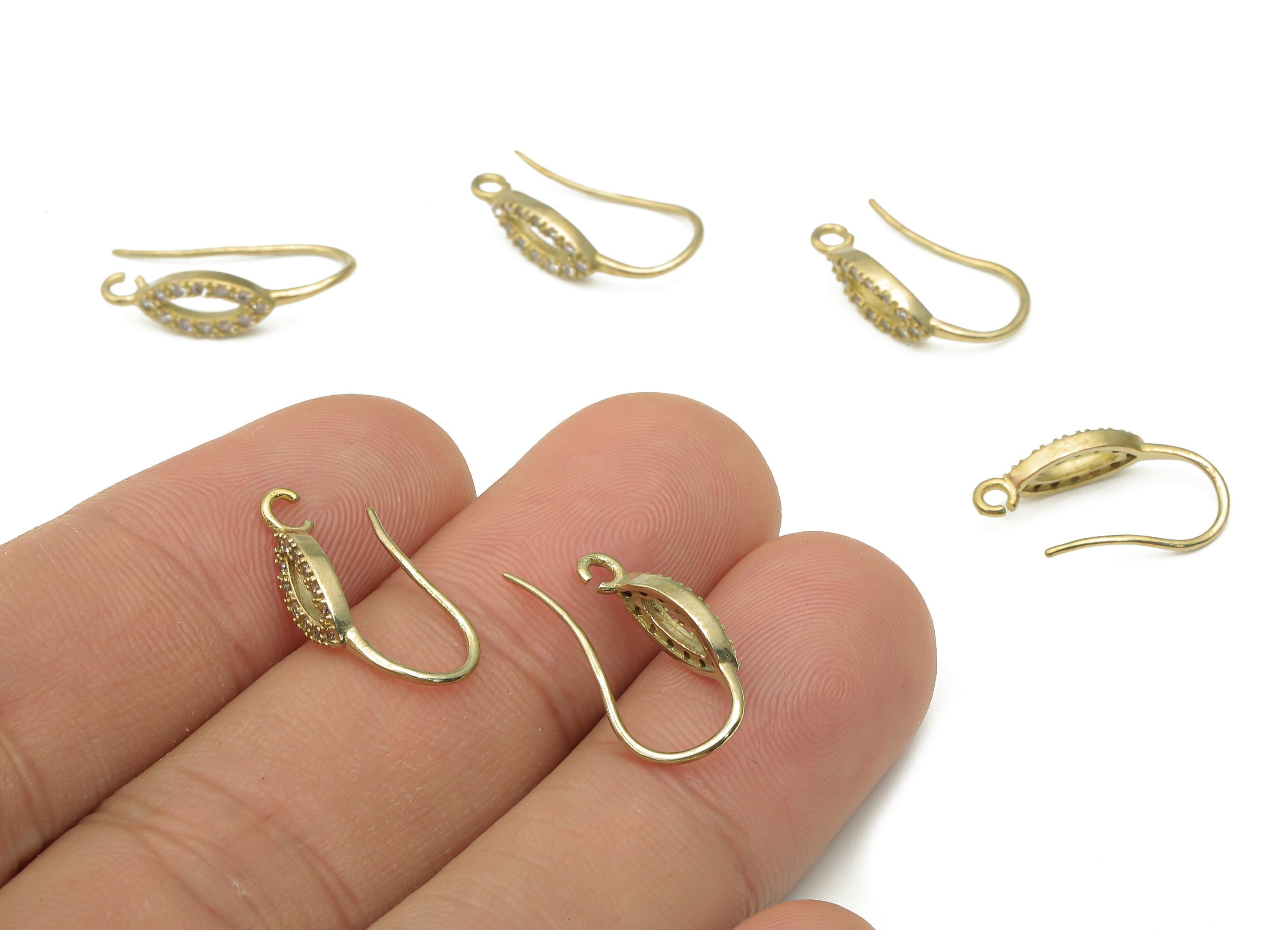Raw Brass Earring Wire - Geometric Ear Wire - CZ Paved Ear Hook - Jewelry Making Supplies - Brass Earring Findings - 18.8x9.5x2.11mm- PP7522 - DOMEDBAZAAR