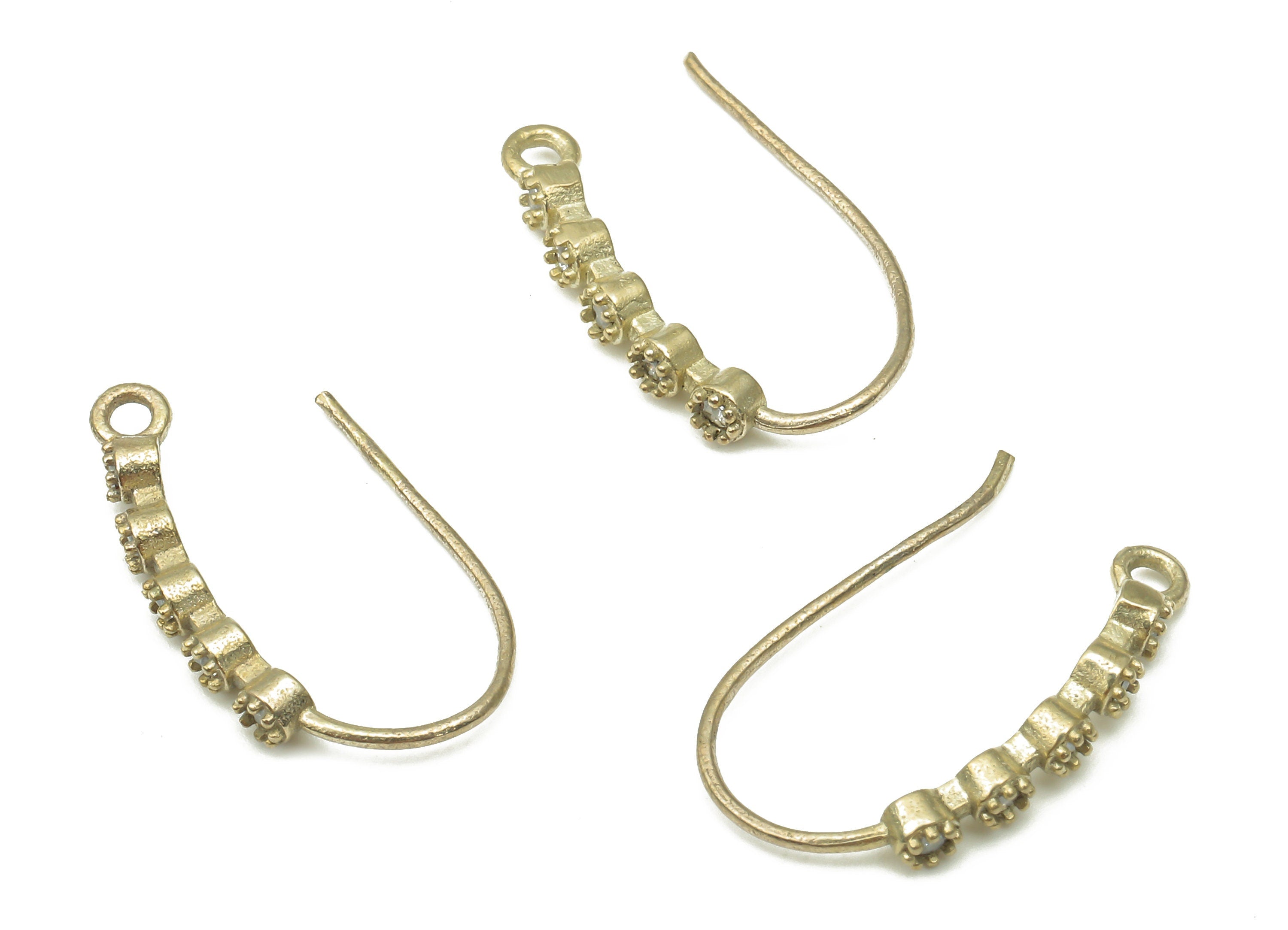 Raw Brass Earrings Wire - Zircon Ear Wires - CZ Paved Ear Hooks - Jewelry Making Supplies - Brass Earring Findings - 20.05x10.51x2mm- PP7523 - DOMEDBAZAAR