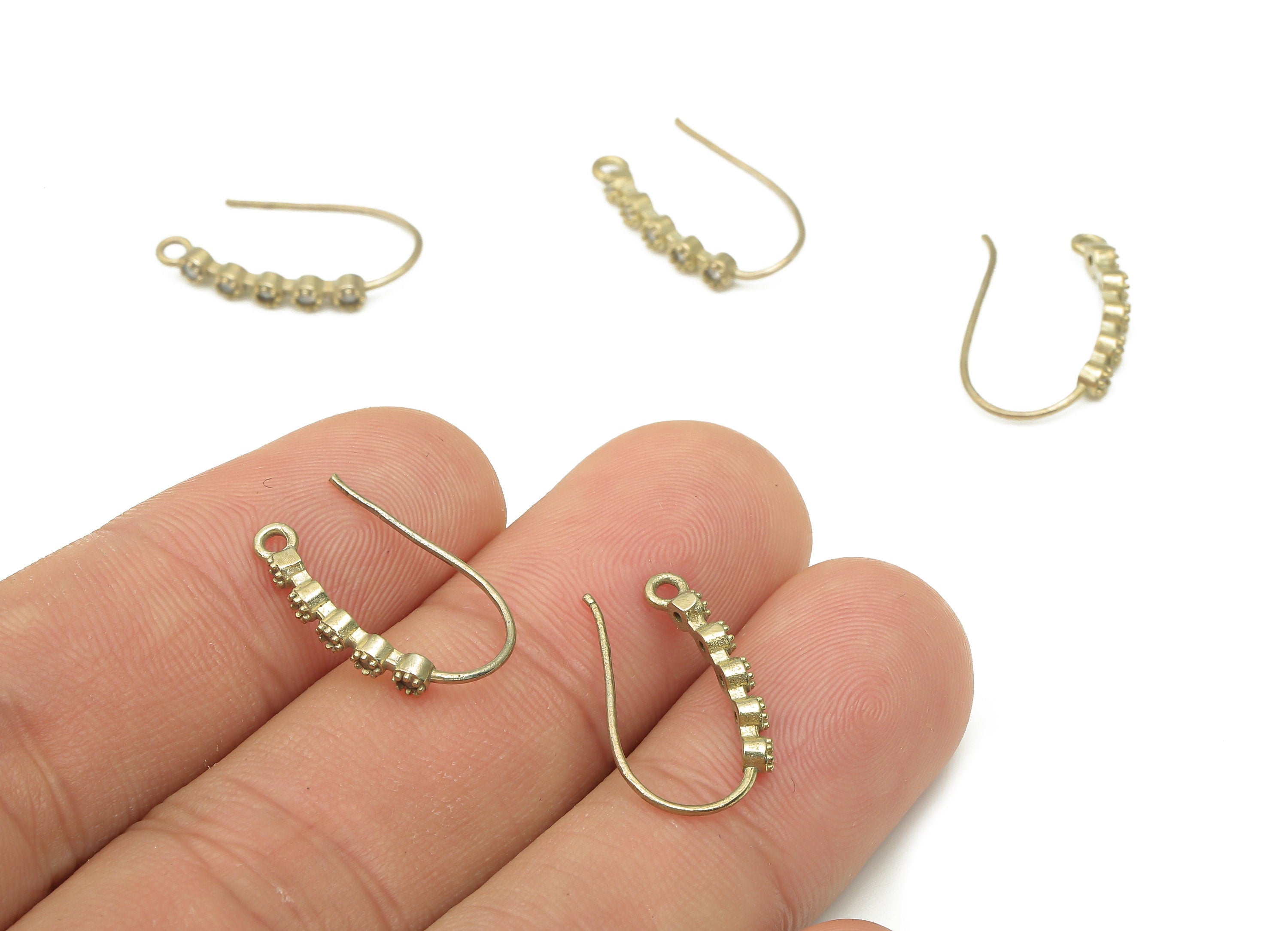 Raw Brass Earrings Wire - Zircon Ear Wires - CZ Paved Ear Hooks - Jewelry Making Supplies - Brass Earring Findings - 20.05x10.51x2mm- PP7523 - DOMEDBAZAAR