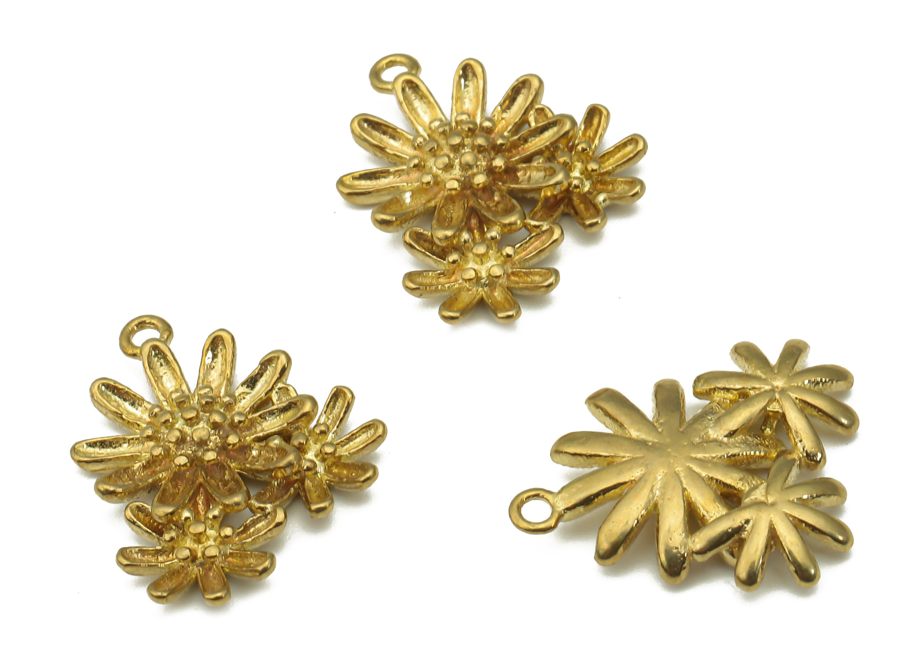 Raw Brass Flower Earring Charm - Brass Flower Pendant Charm - Brass Earring Findings - Jewelry Making Supplies - 17.54x14.03x3.25mm - PP7529 - DOMEDBAZAAR