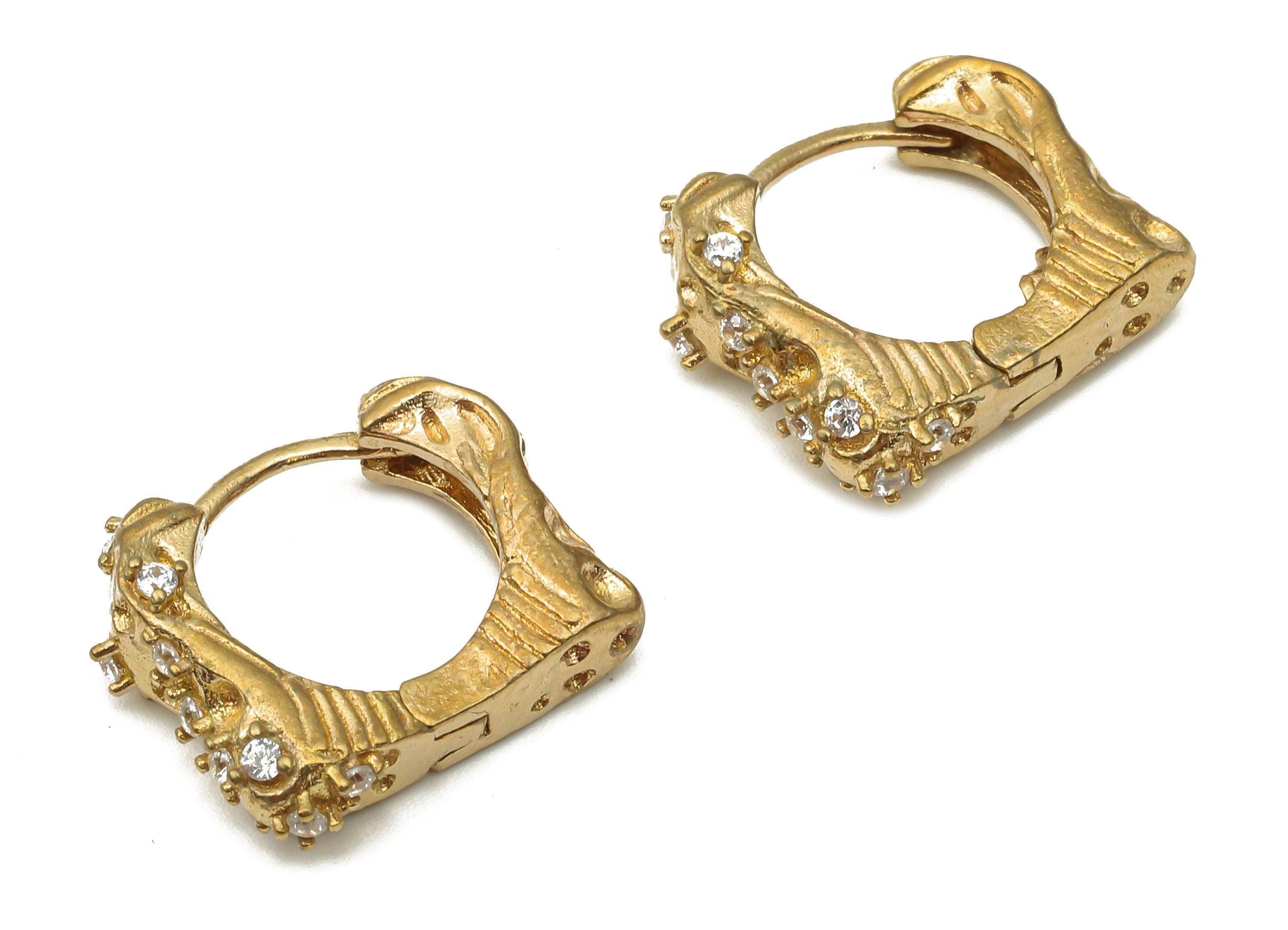 Raw Brass Huggie Hoop Earrings - Brass Textured Stud Earrings - Geometric Hoop Earrings - Jewelry Making Supplies -16.8x14.52x3.49mm- PP7536 - DOMEDBAZAAR