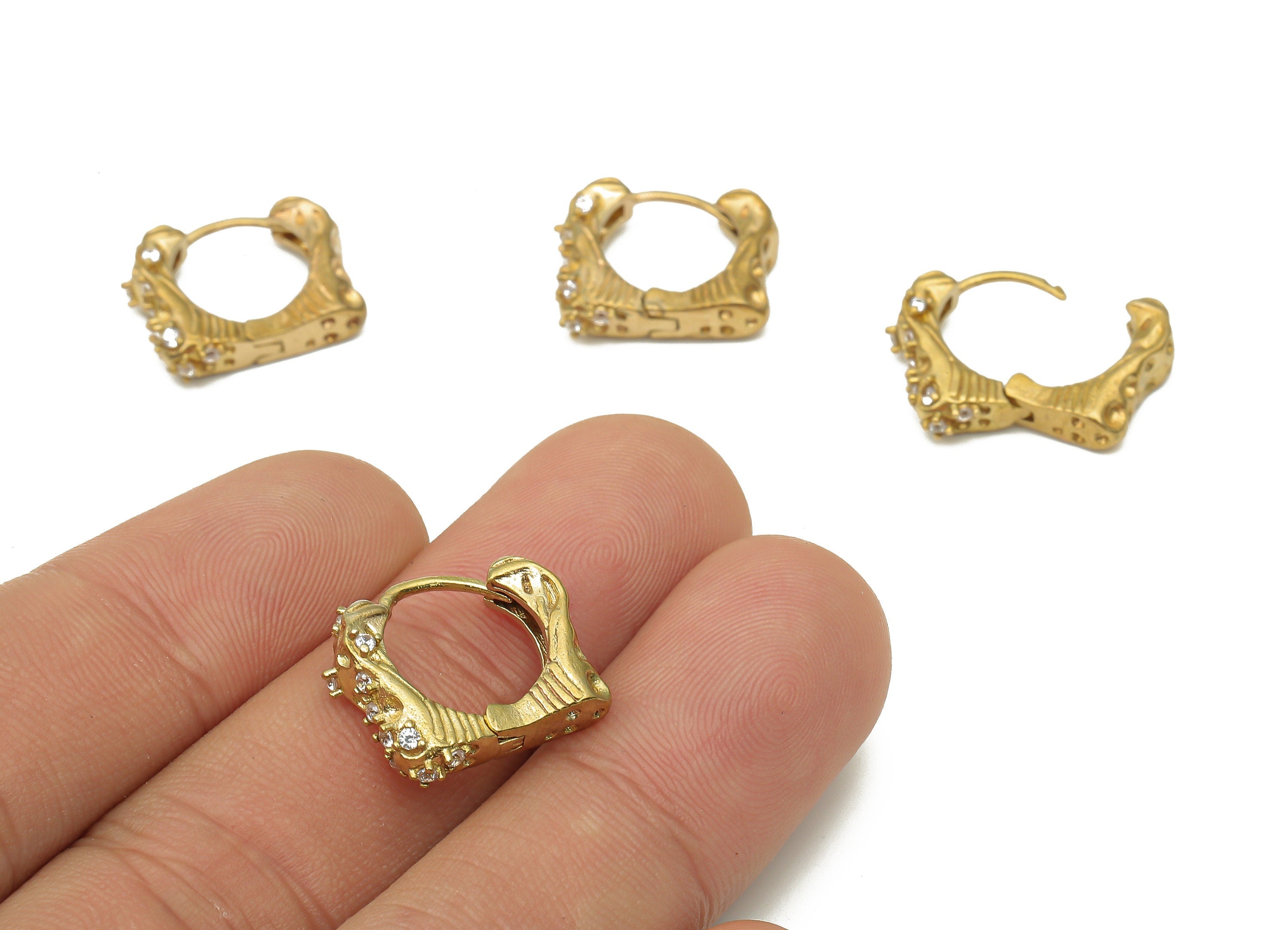 Raw Brass Huggie Hoop Earrings - Brass Textured Stud Earrings - Geometric Hoop Earrings - Jewelry Making Supplies -16.8x14.52x3.49mm- PP7536 - DOMEDBAZAAR