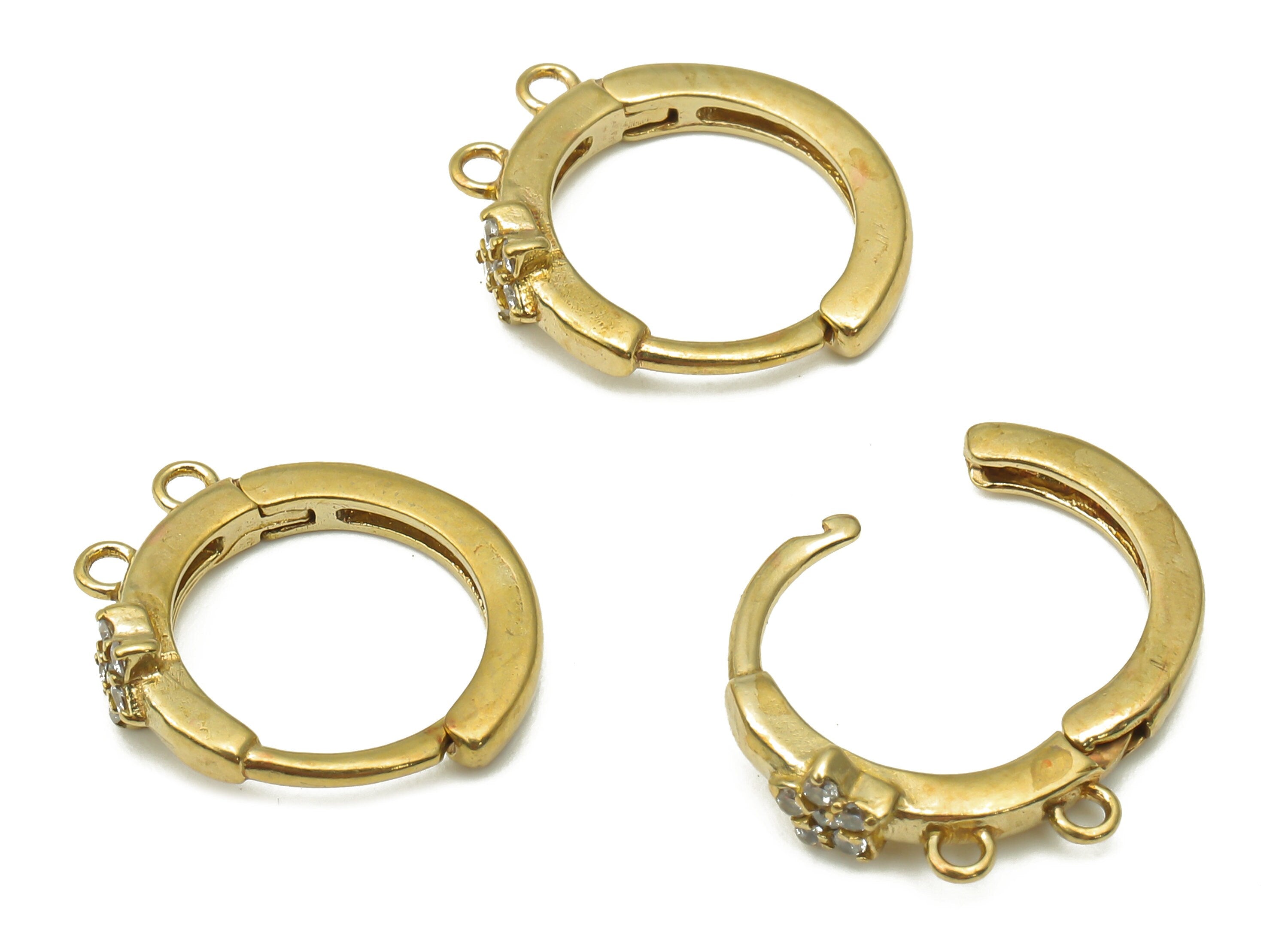 Raw Brass Star Hoop Earrings - Brass Round Huggie Hoop Earrings- 2 Loops Stud Earrings - Jewelry Making Supplies - 14.63x12.3x2.24mm- PP7540 - DOMEDBAZAAR